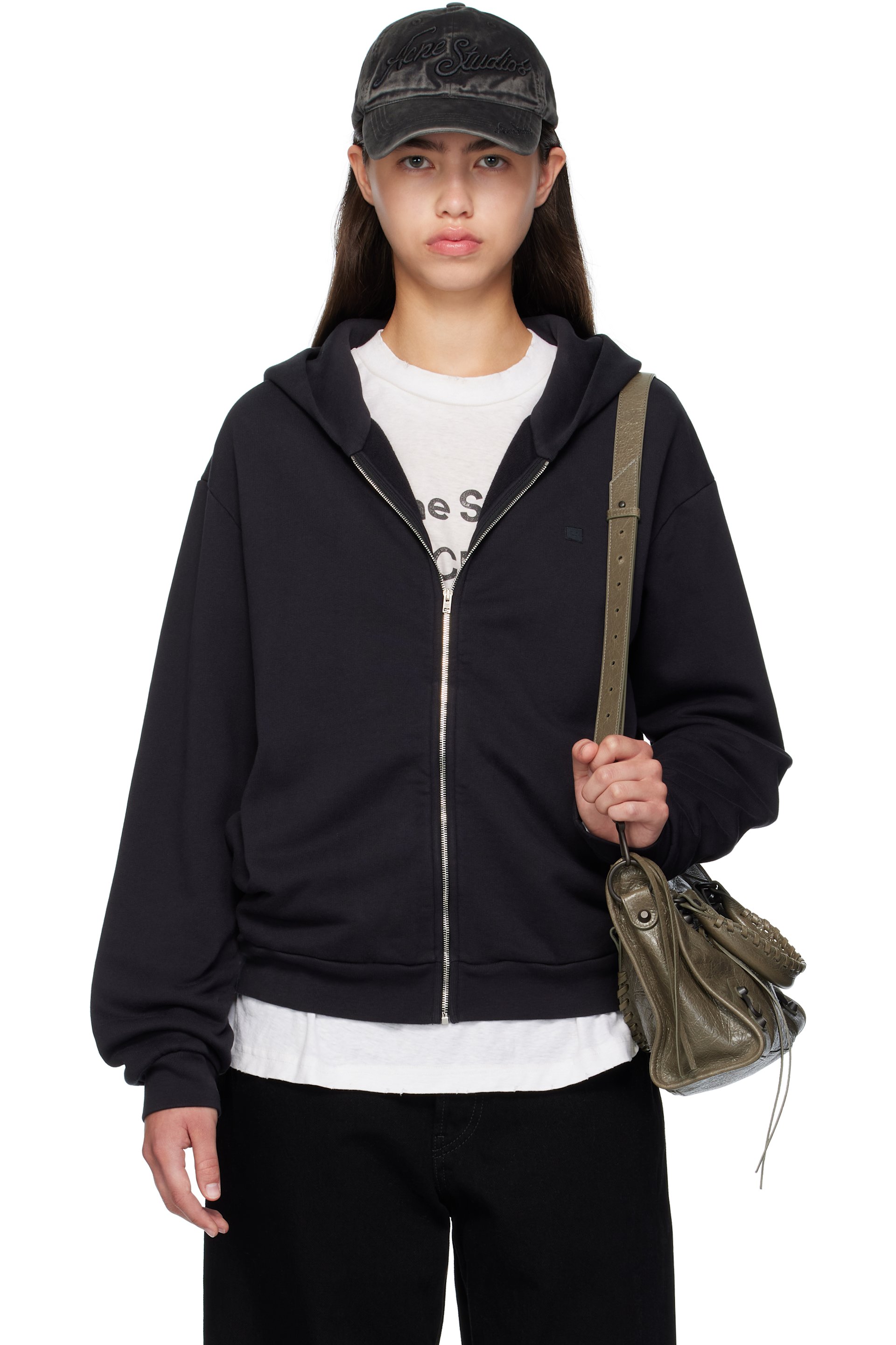 Acne Studios - Pull à capuche noir à glissière