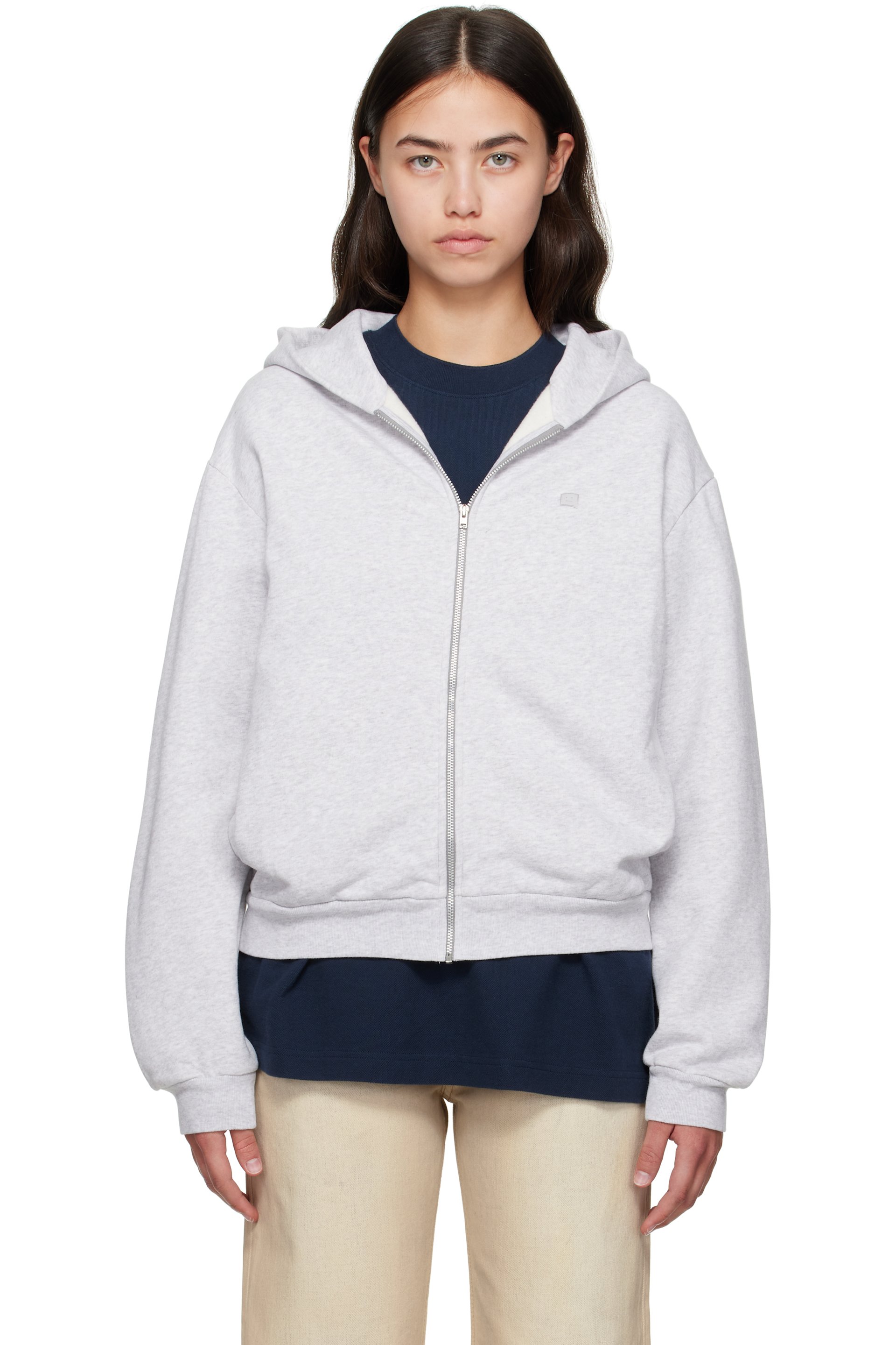 Acne Studios - Pull à capuche gris à glissière