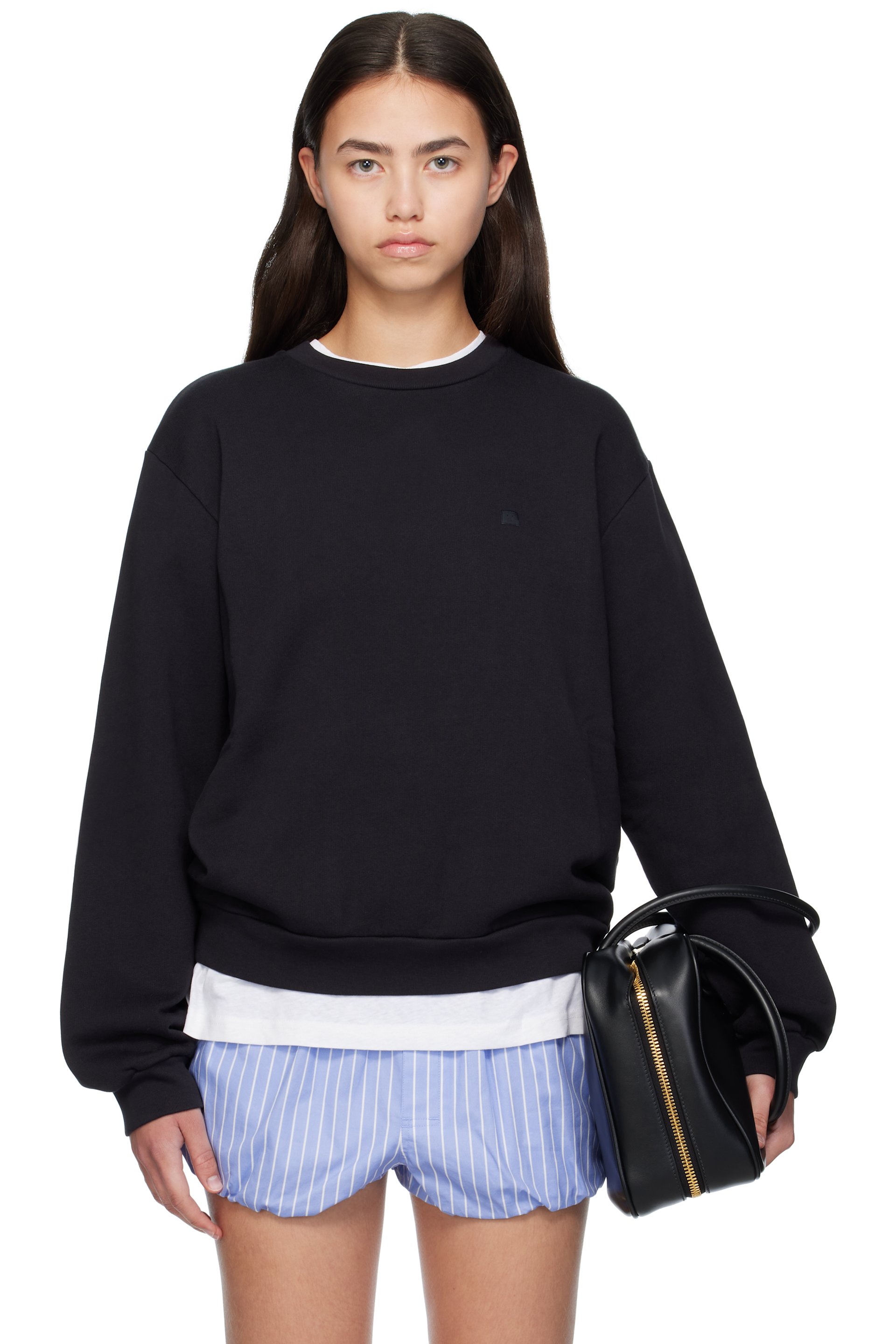 Acne Studios - Pull molletonné noir à col ras du cou