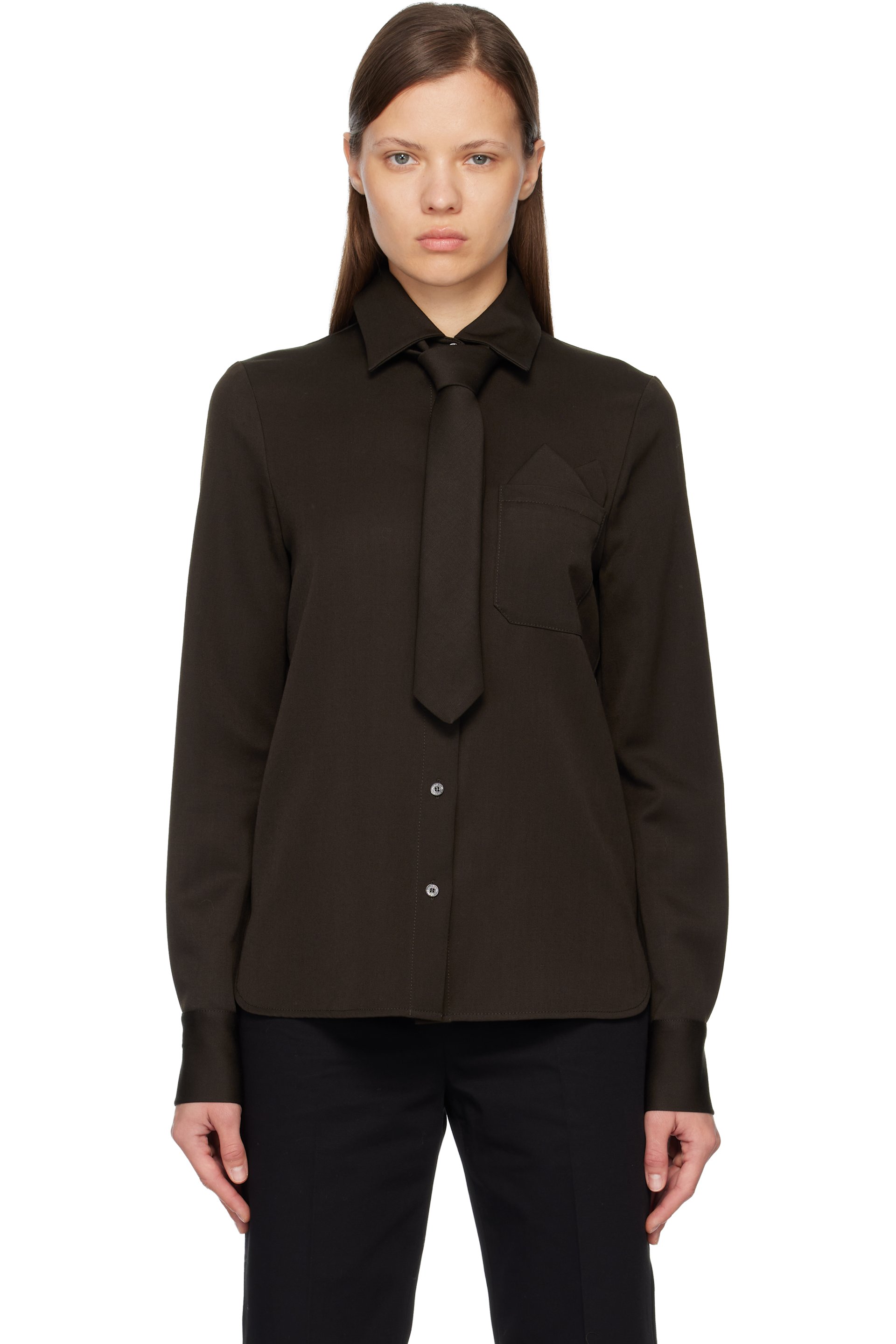 Acne Studios - Chemise brune à cravate amovible