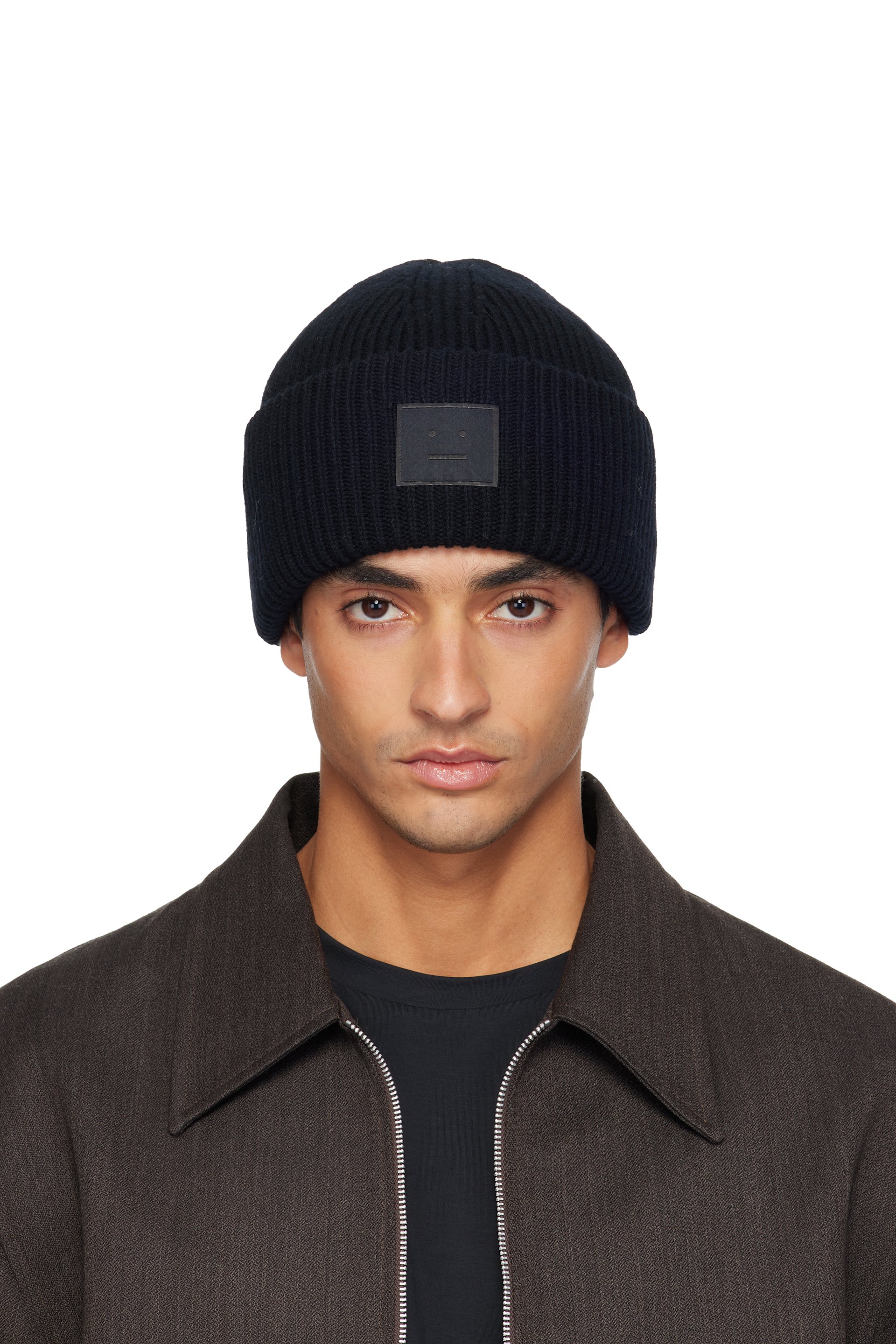 Acne Studios - Black Ribbed Face Logo Beanie