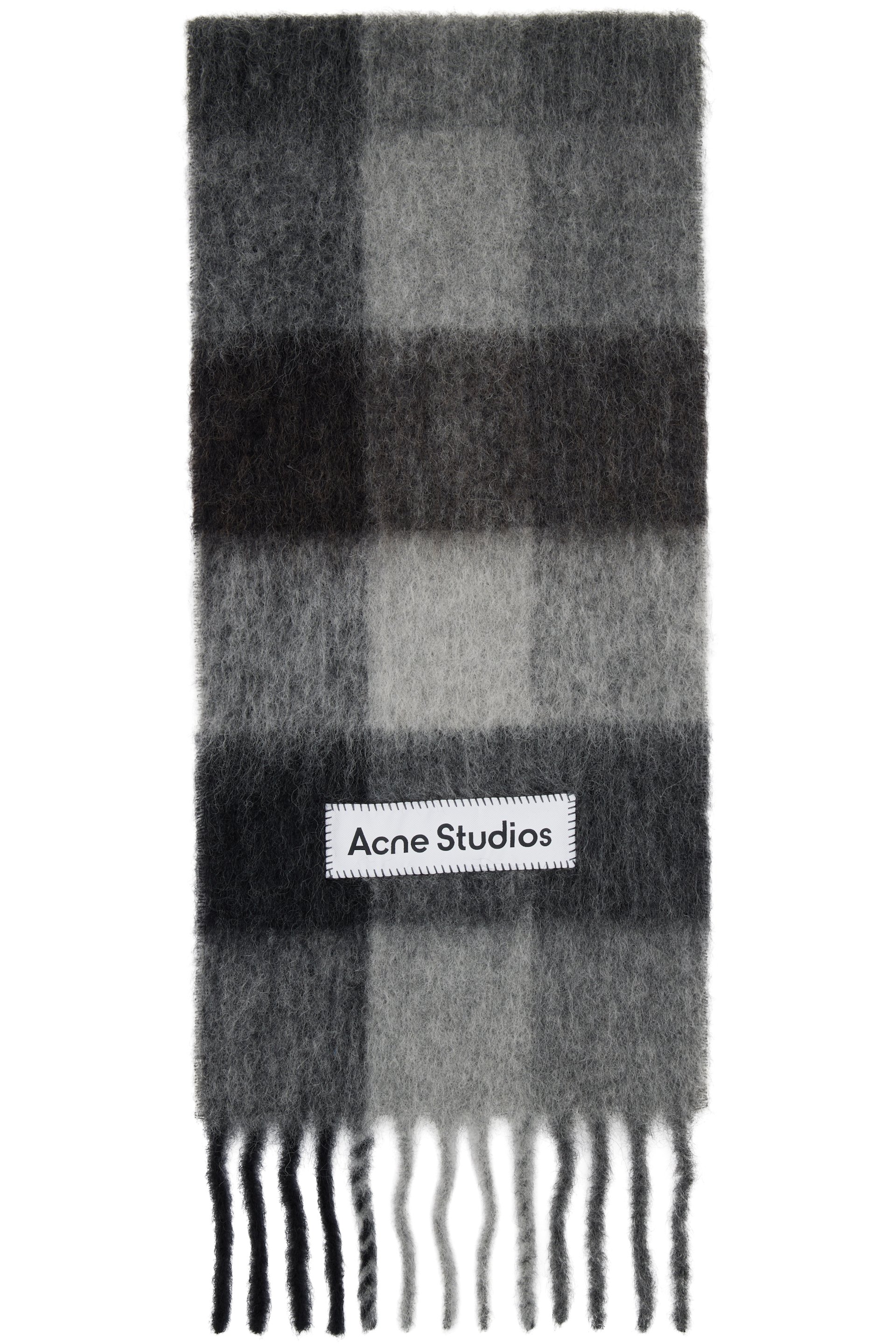 Acne Studios - Écharpe grise en mohair à motif à carreaux