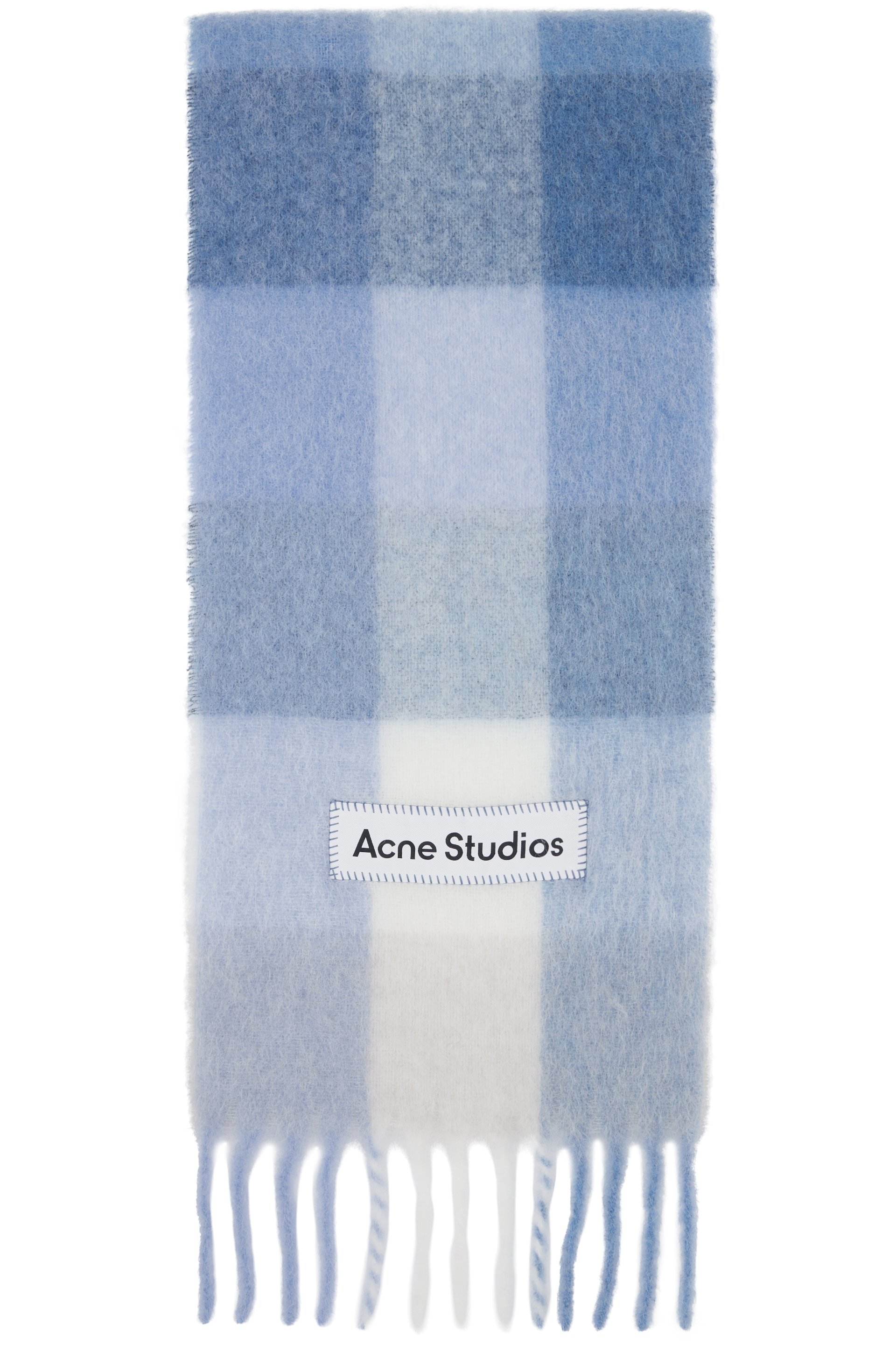 Acne Studios: ブルー＆ホワイト モヘア チェック マフラー | SSENSE 日本