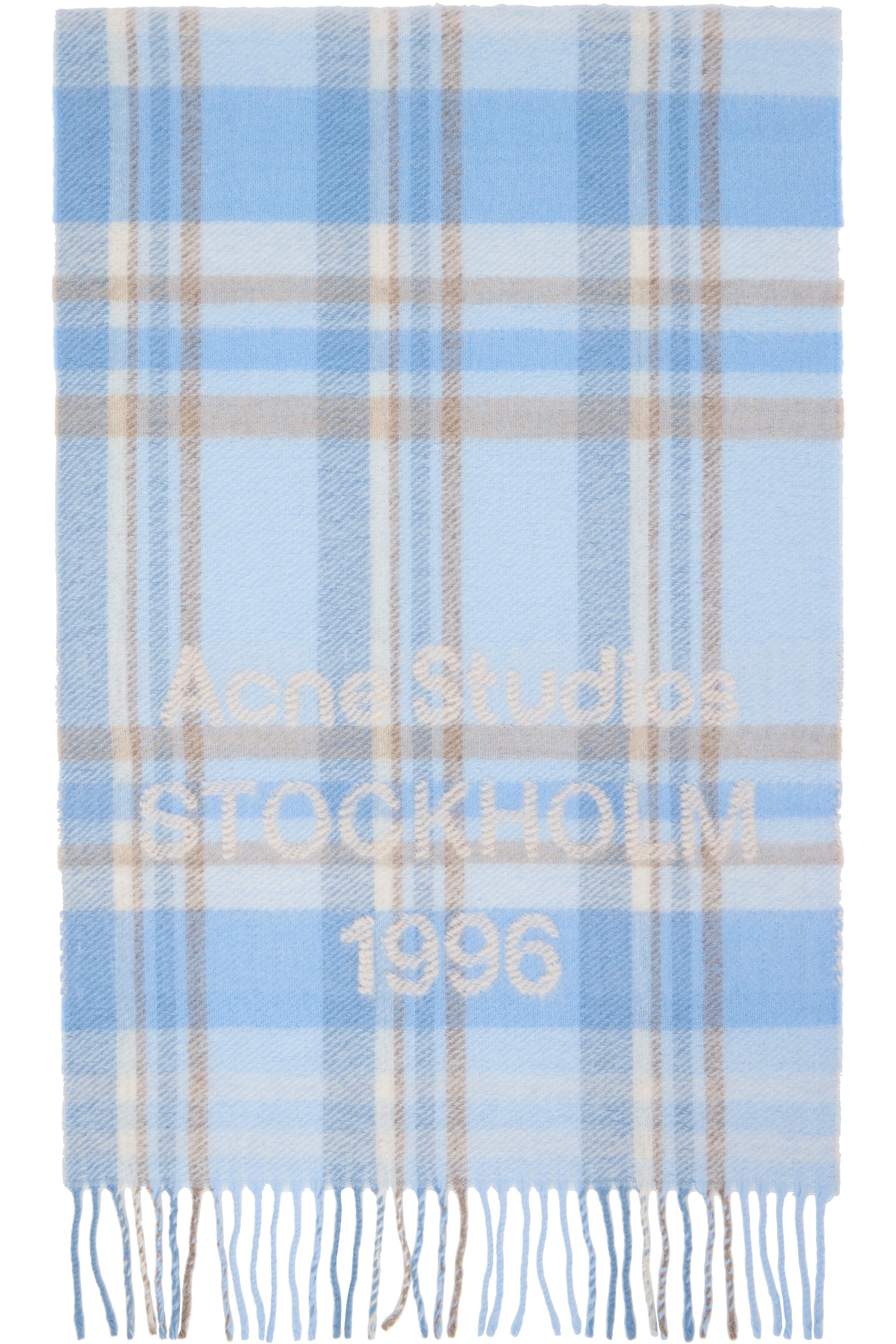 Acne Studios - Écharpe large bleue à carreaux et à logo