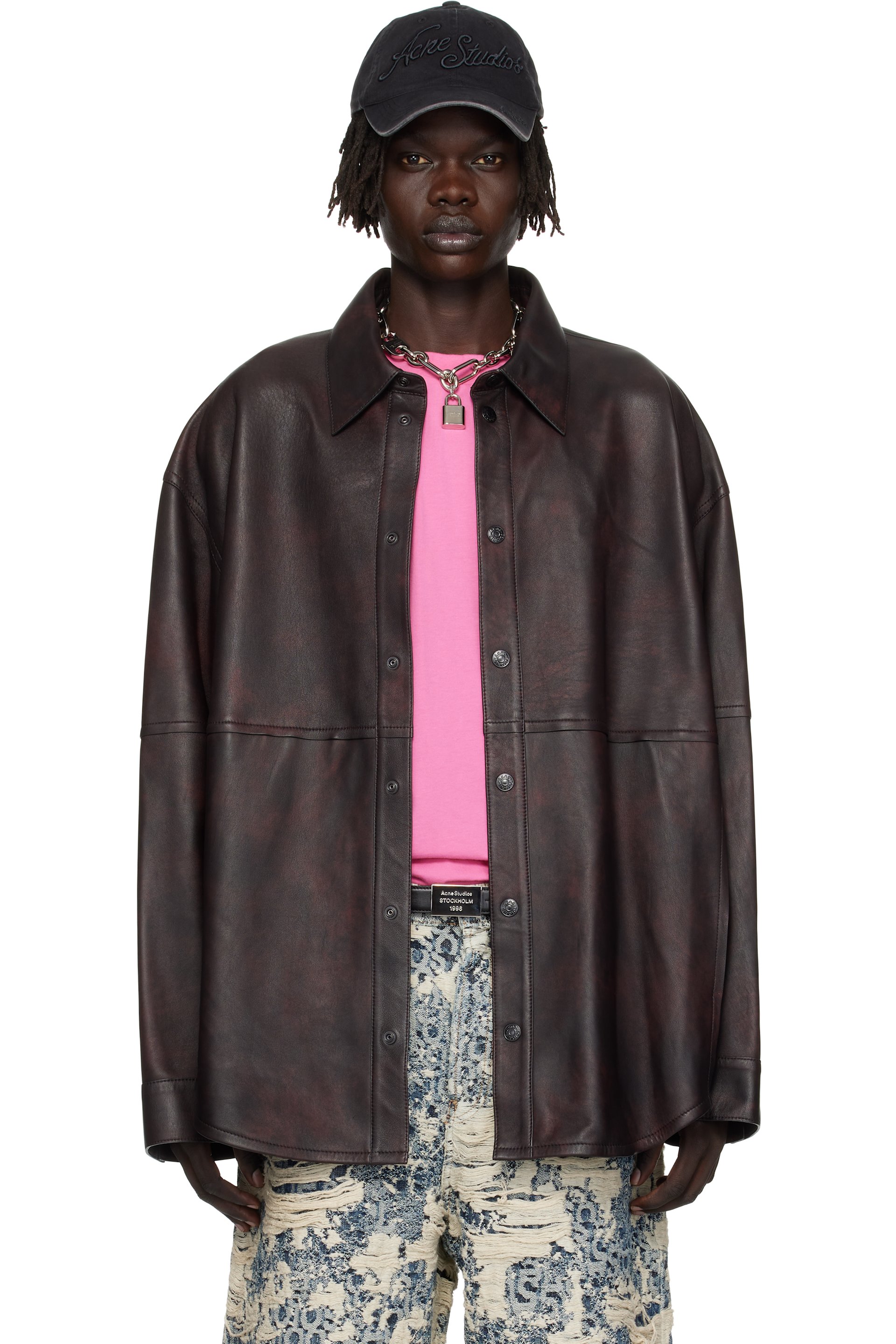 Acne Studios - Burgundy Relaxed Fit Leather Overshirt
