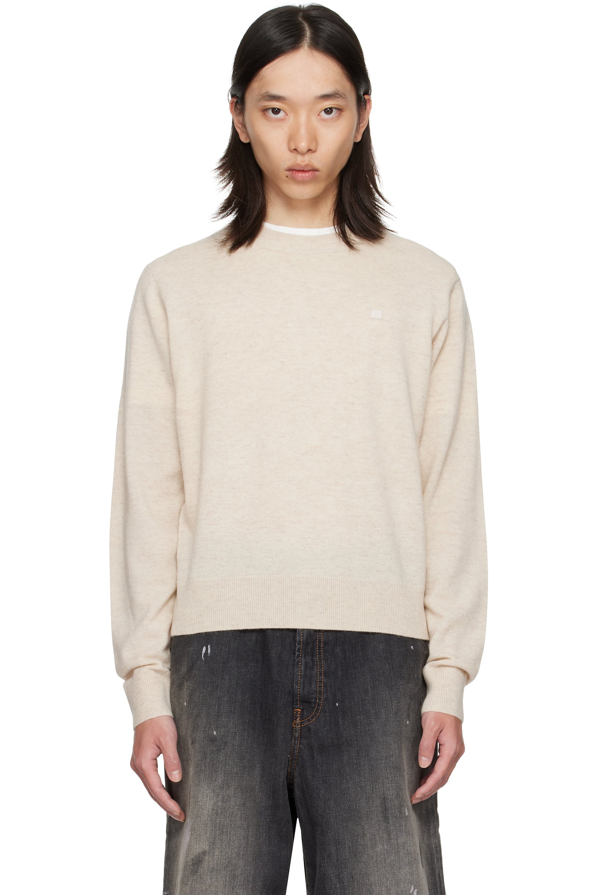 Acne Studios - Pull beige à col ras du cou