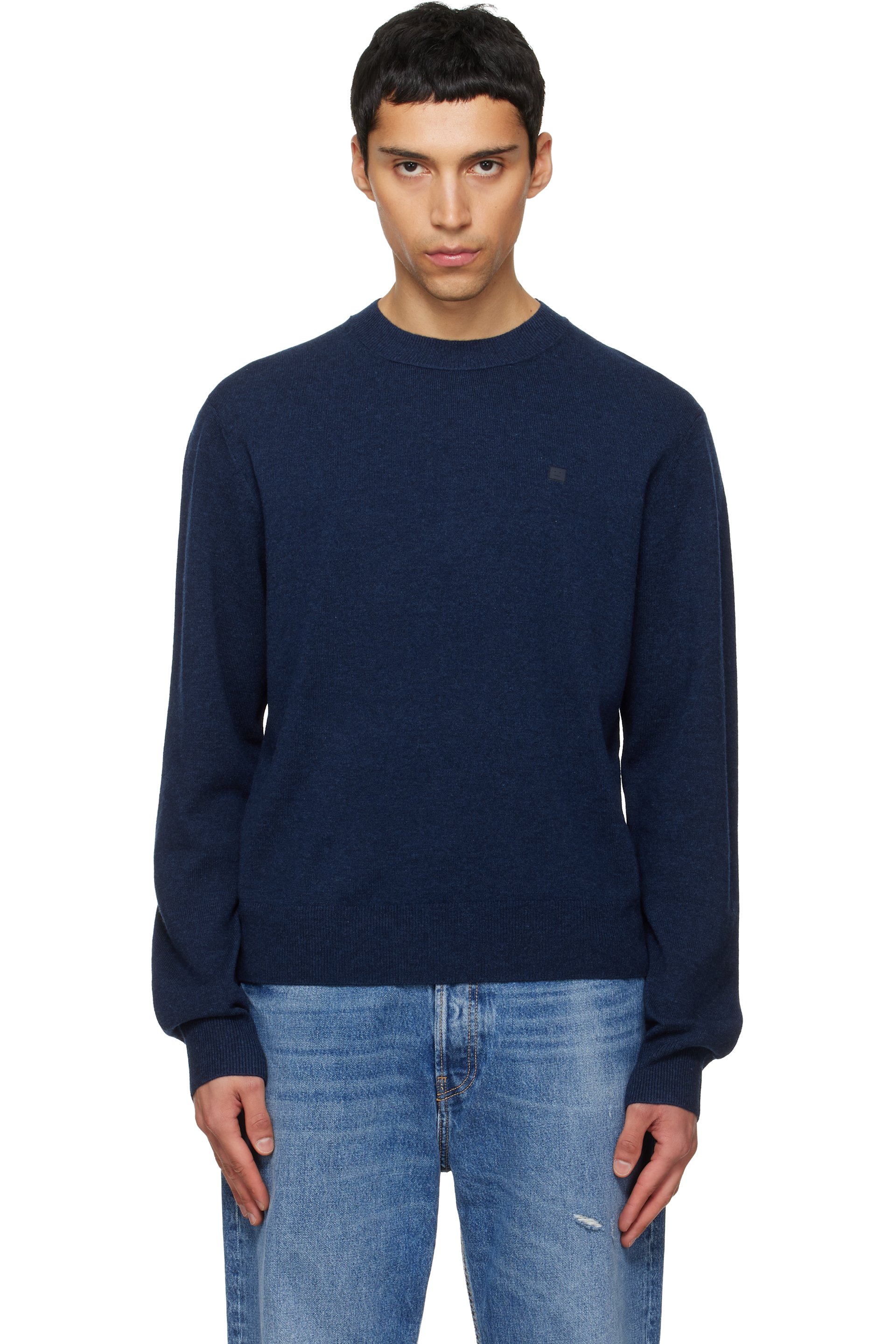 Acne Studios - Pull bleu marine à écusson à logo