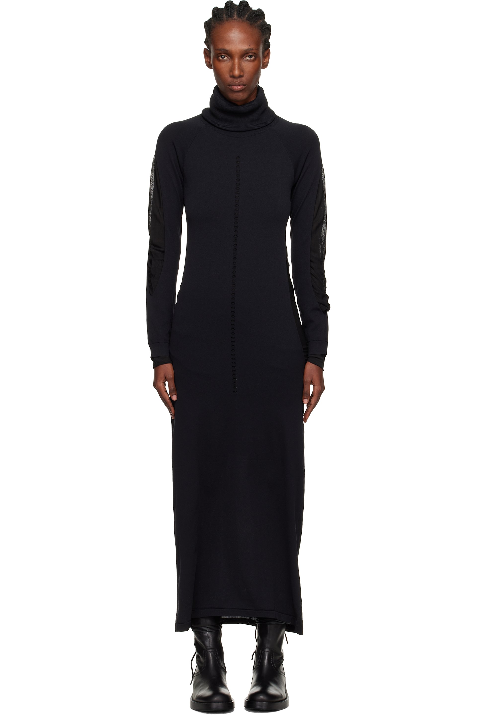 Y-3 - Robe longue noire en tricot à capuche