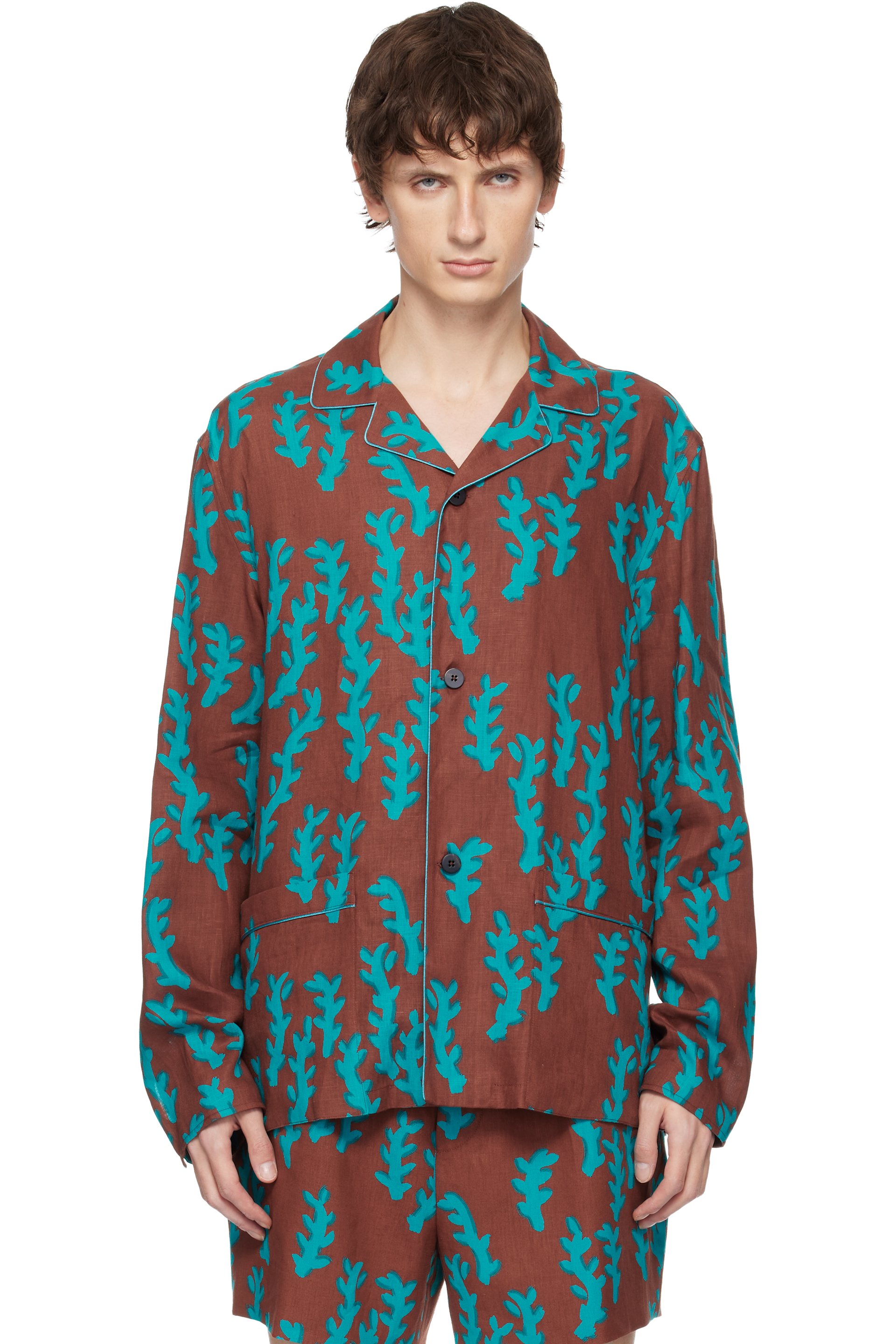 ZEGNA - Orange & Blue Linen Shirt