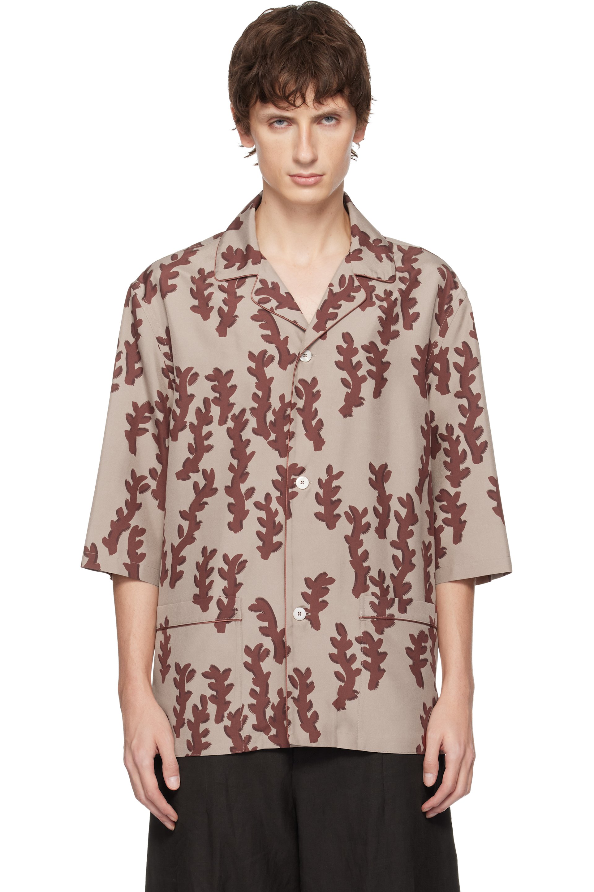 ZEGNA - Taupe & Red Pijama Shirt