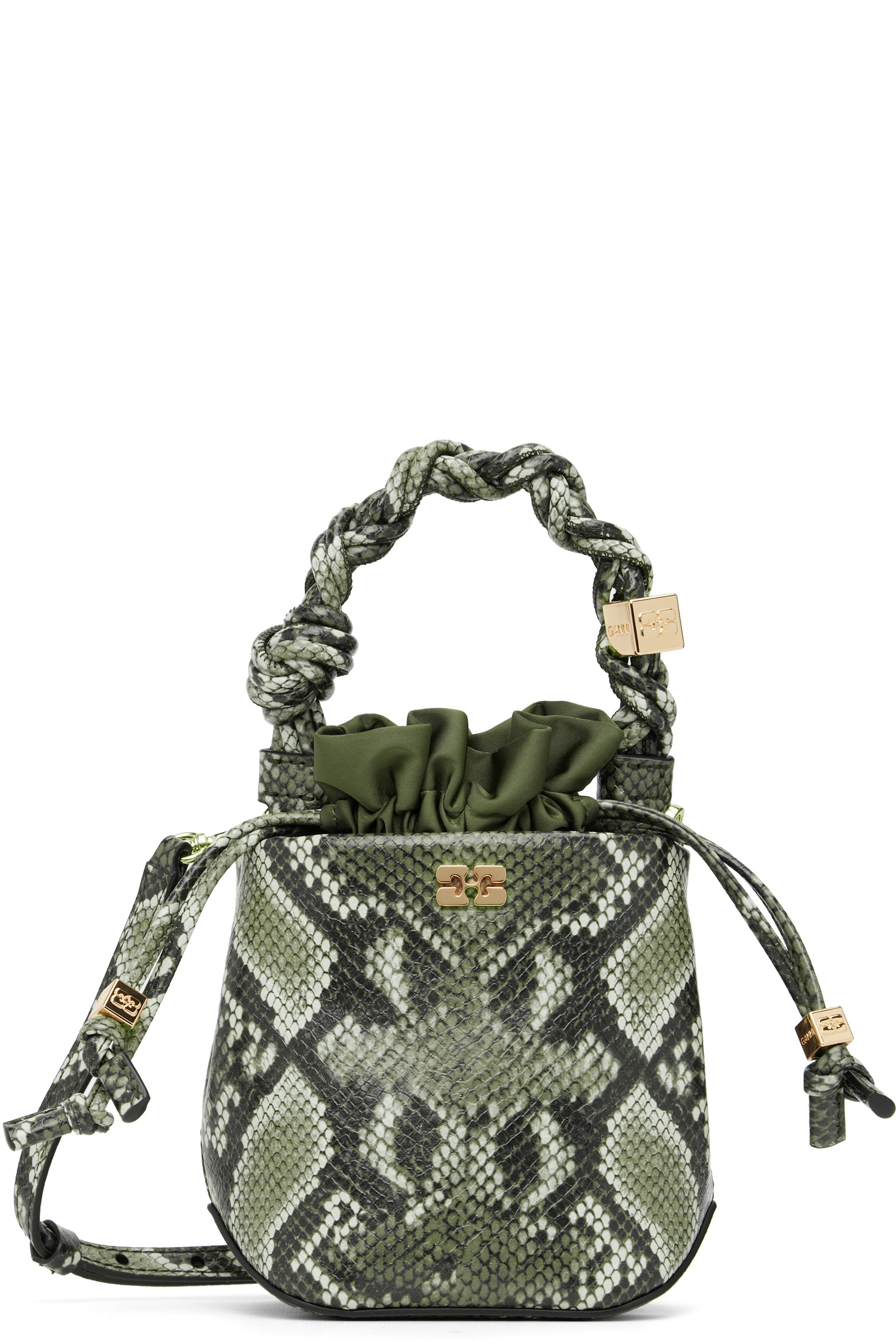 GANNI - Mini sac seau kaki en cuir gaufré façon serpent - Bou
