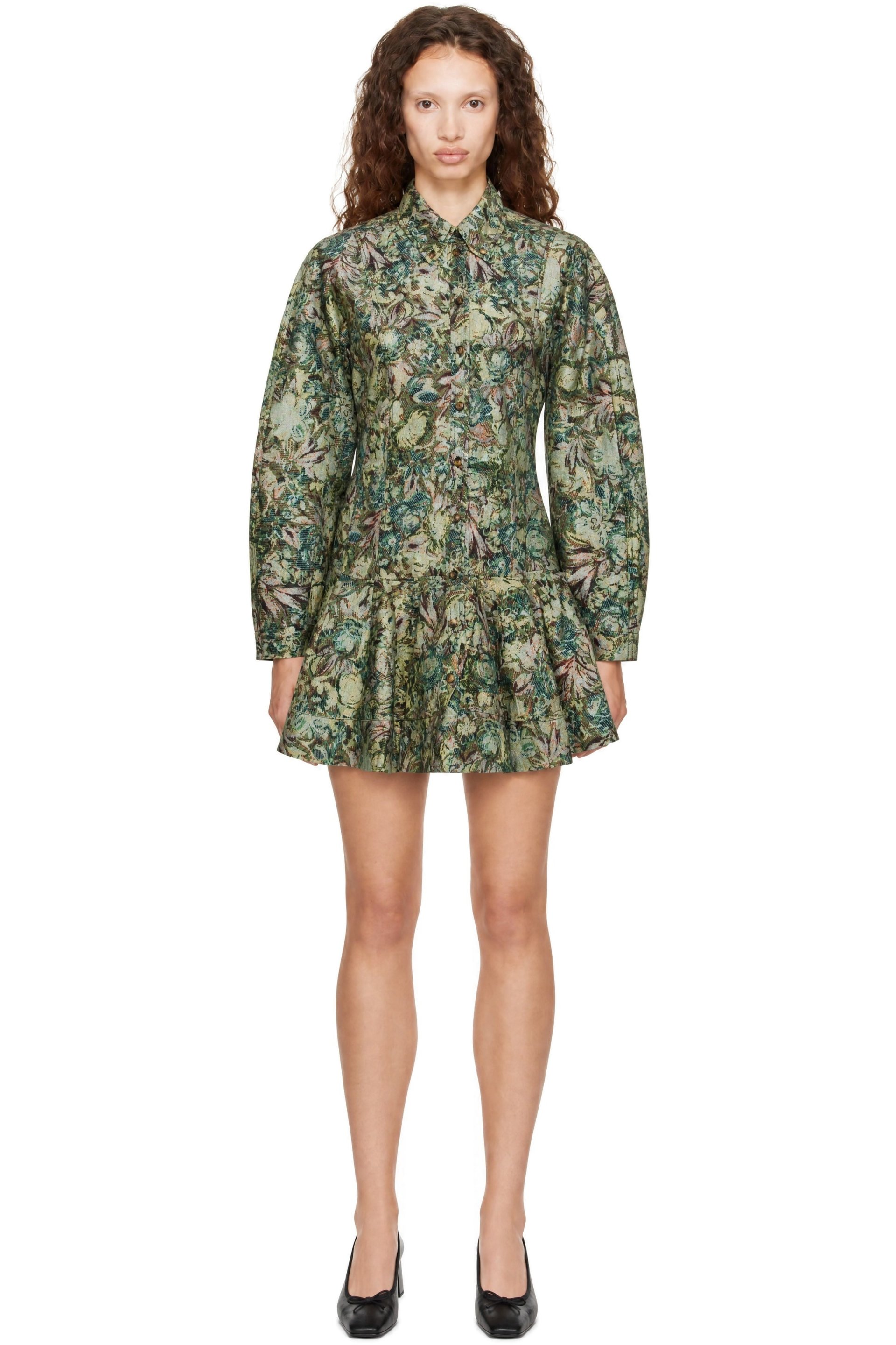 GANNI - Green Tapestry Floral Minidress