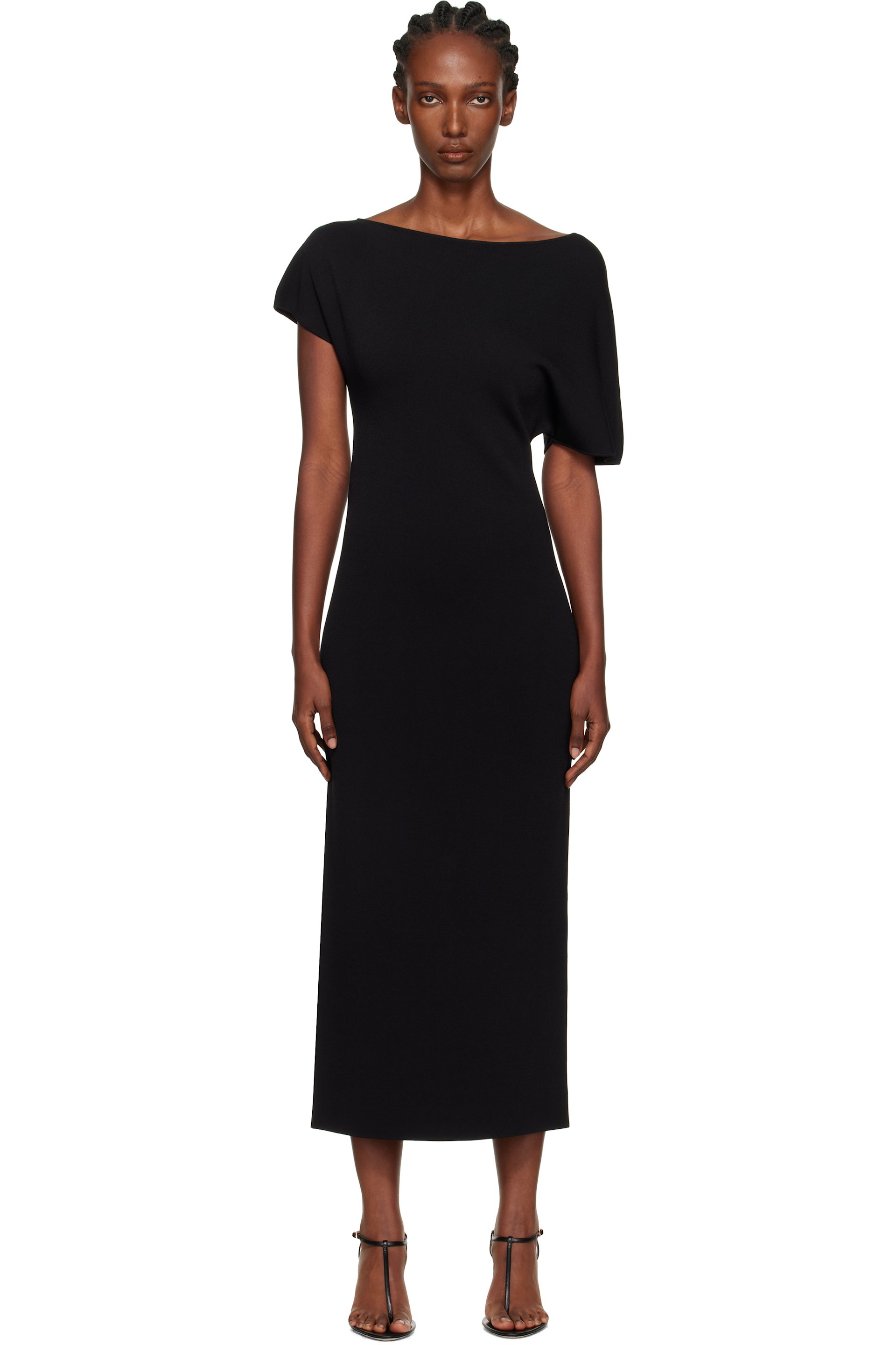 Róhe - Robe midi asymétrique noire en tricot