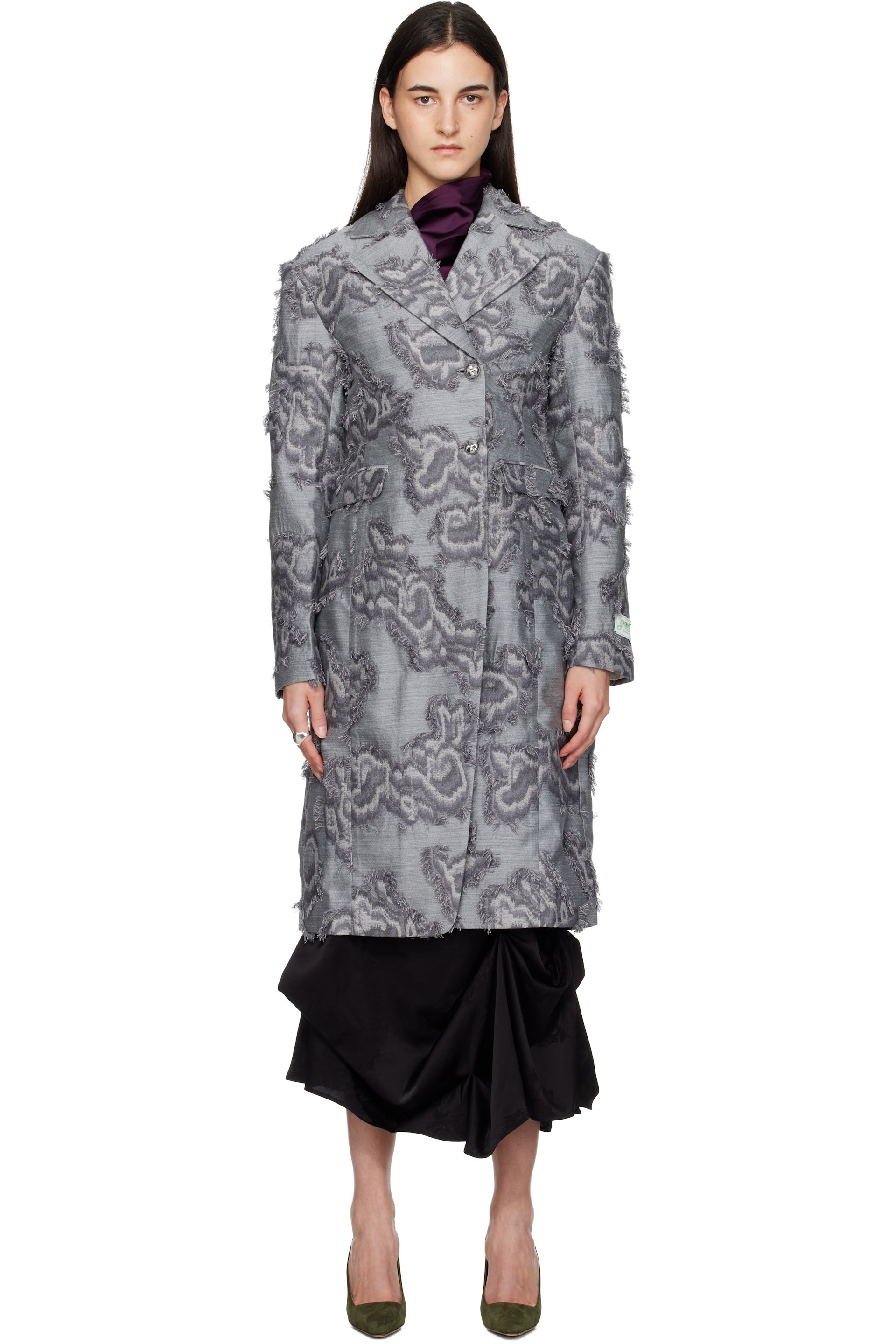 GANNI - Gray Fil Coupé Suiting Coat