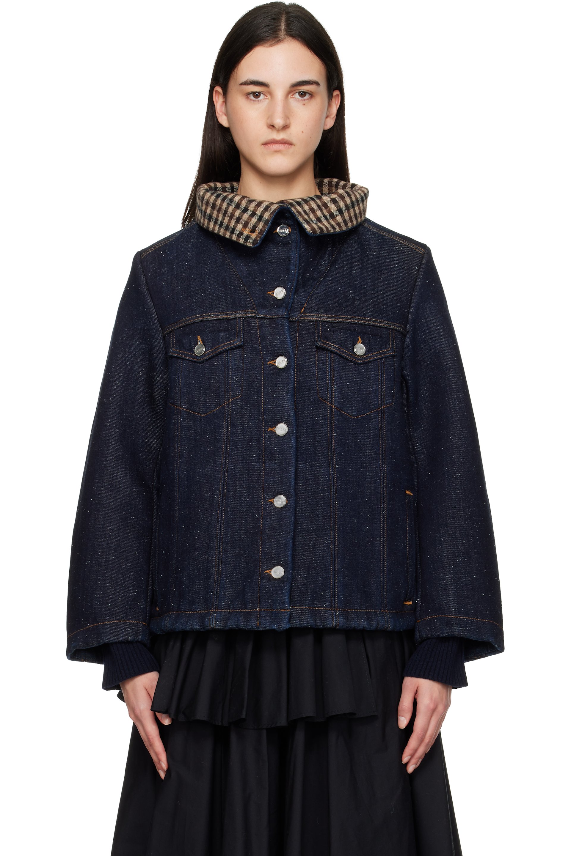 GANNI - Blouson bleu en denim à neps