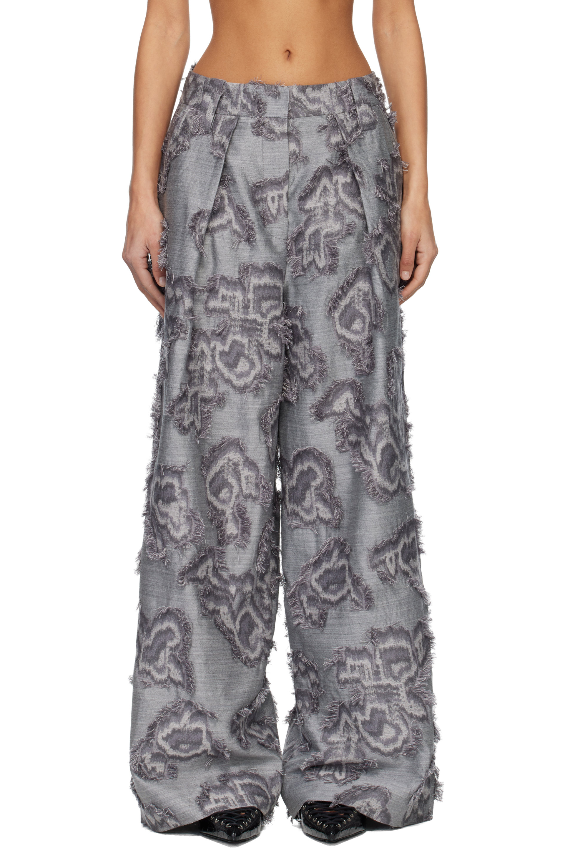 GANNI - Blue Fil Coupe Big Pleat Trousers