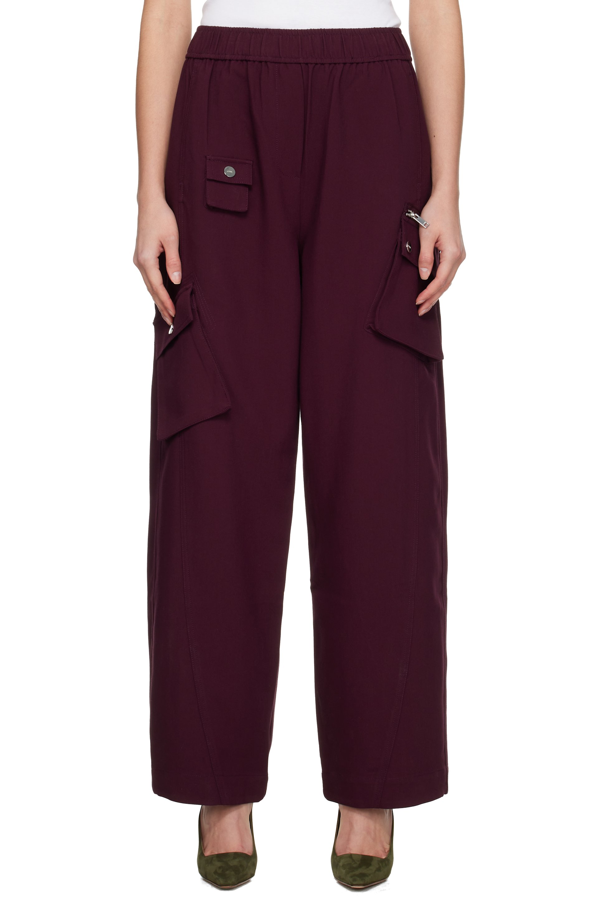 GANNI - Pantalon bourgogne en sergé extensible