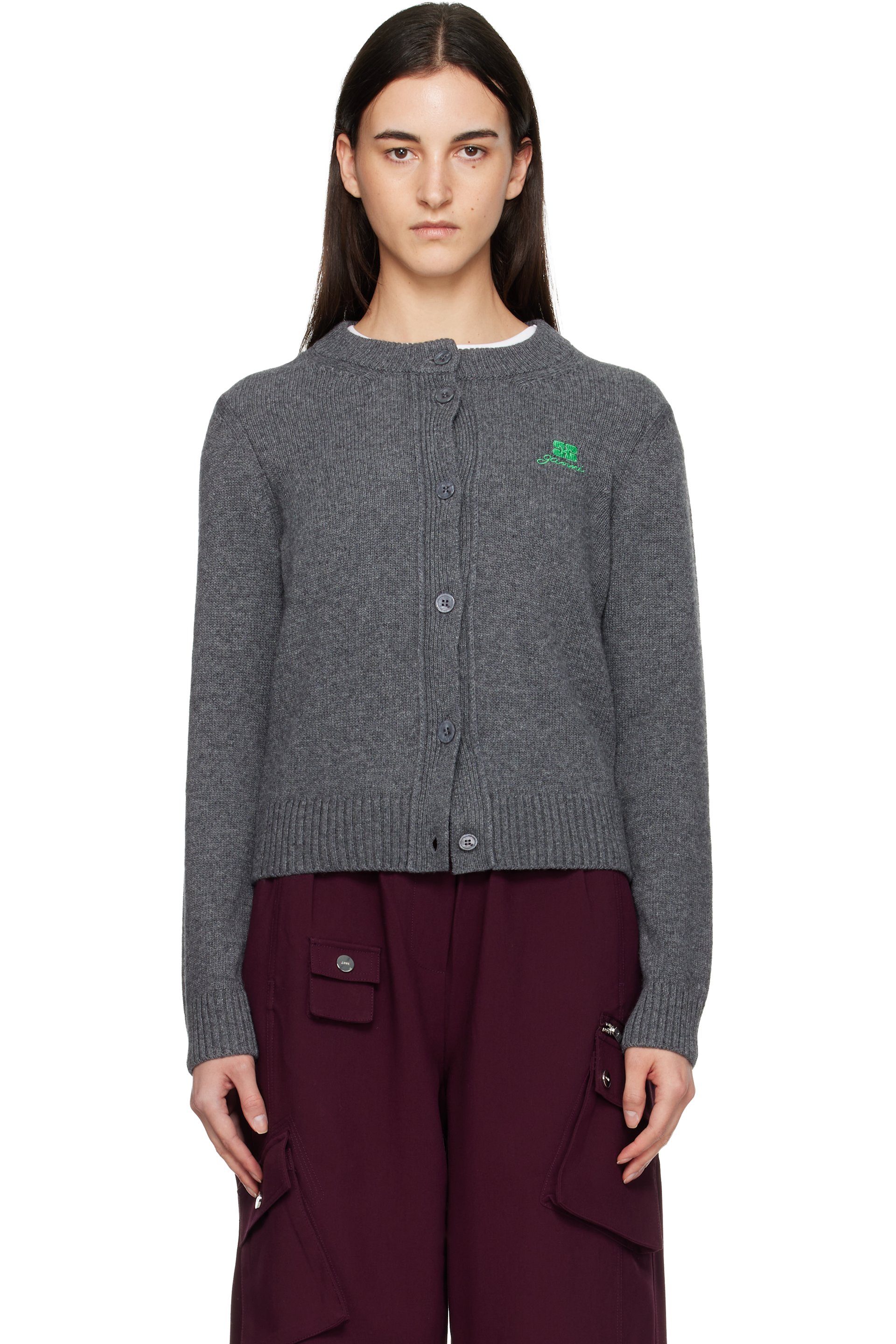 GANNI: Gray Wool Mix Cardigan | SSENSE