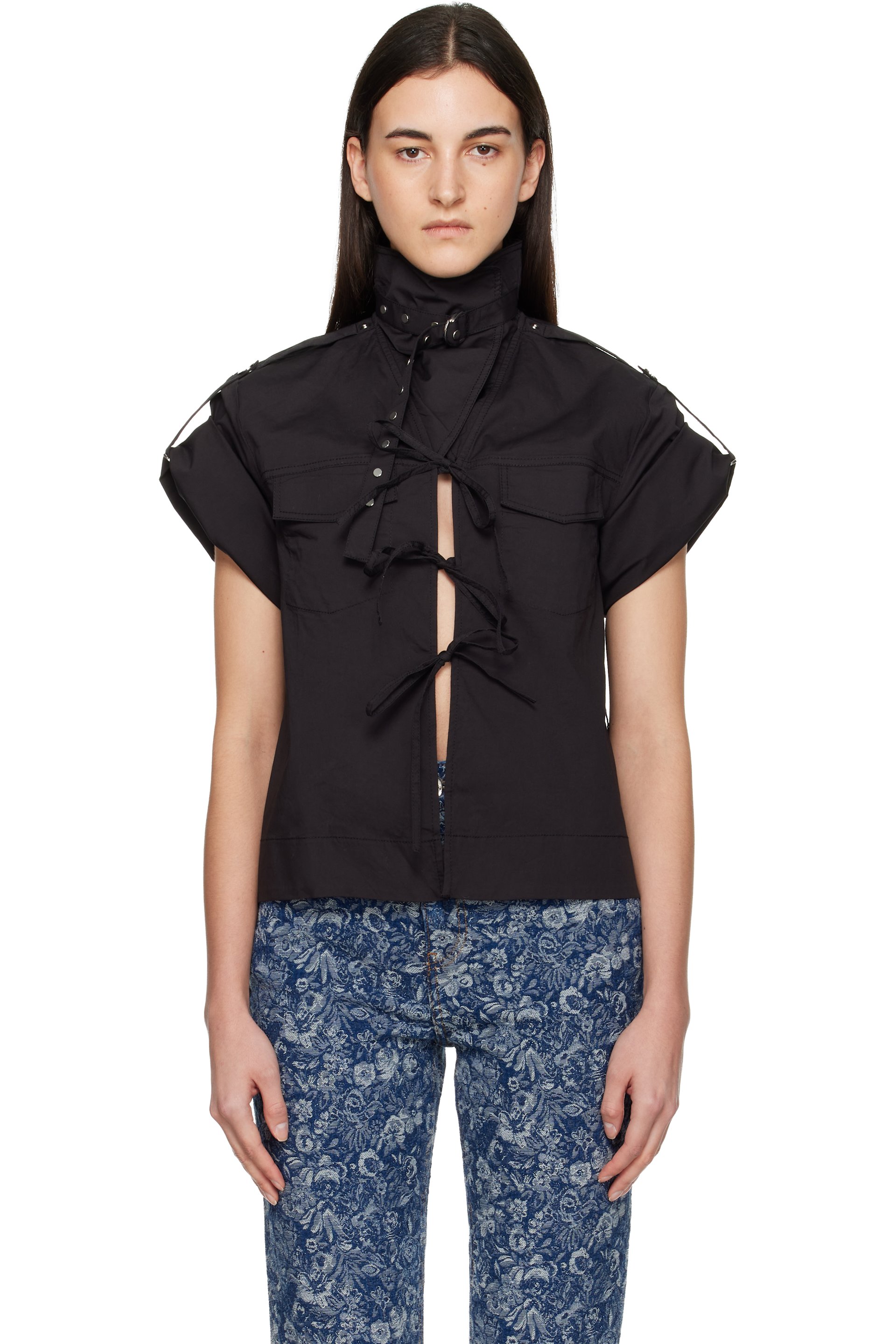 GANNI - Chemisier noir en coton extensible