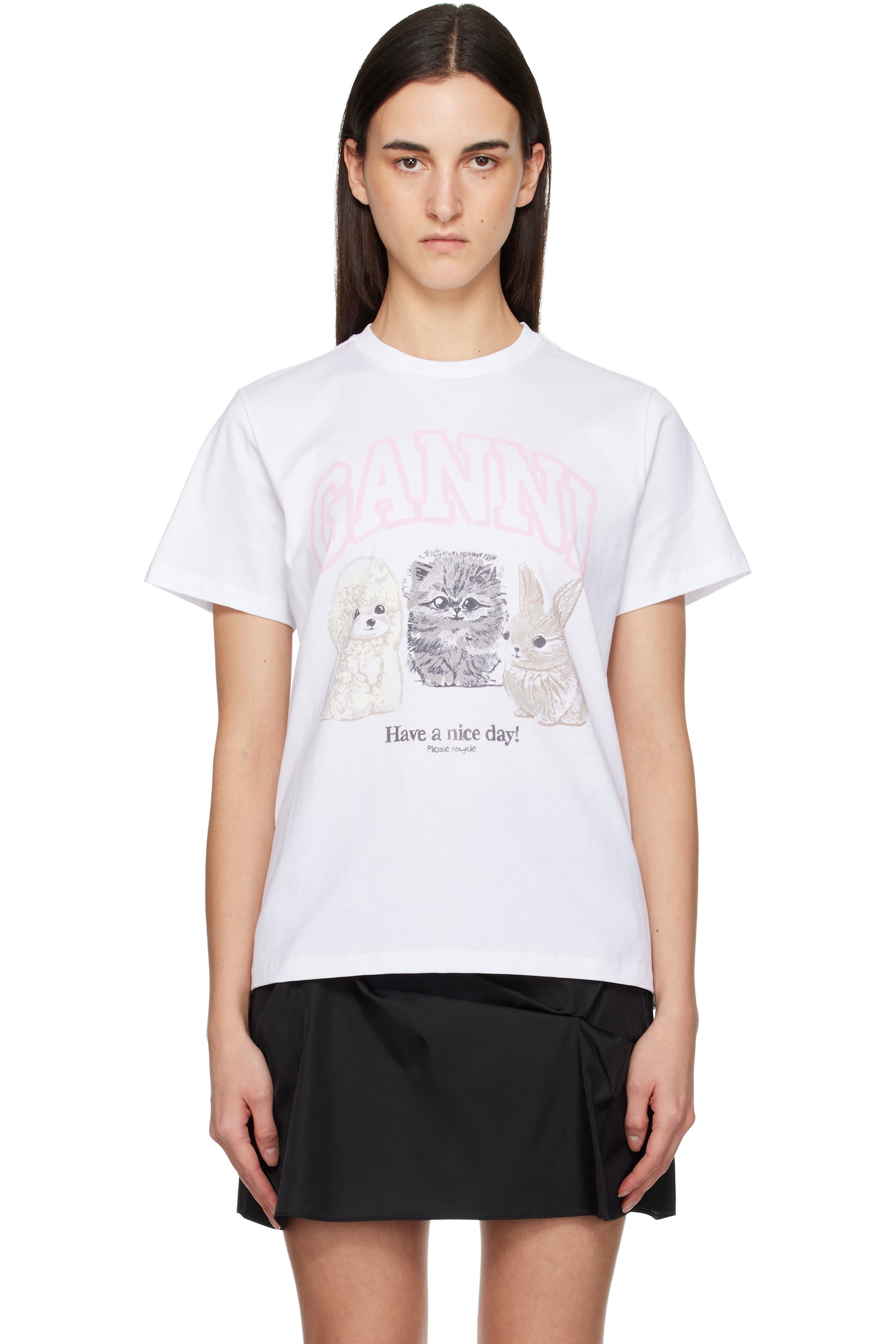 GANNI - T-shirt blanc à imprimé animalier