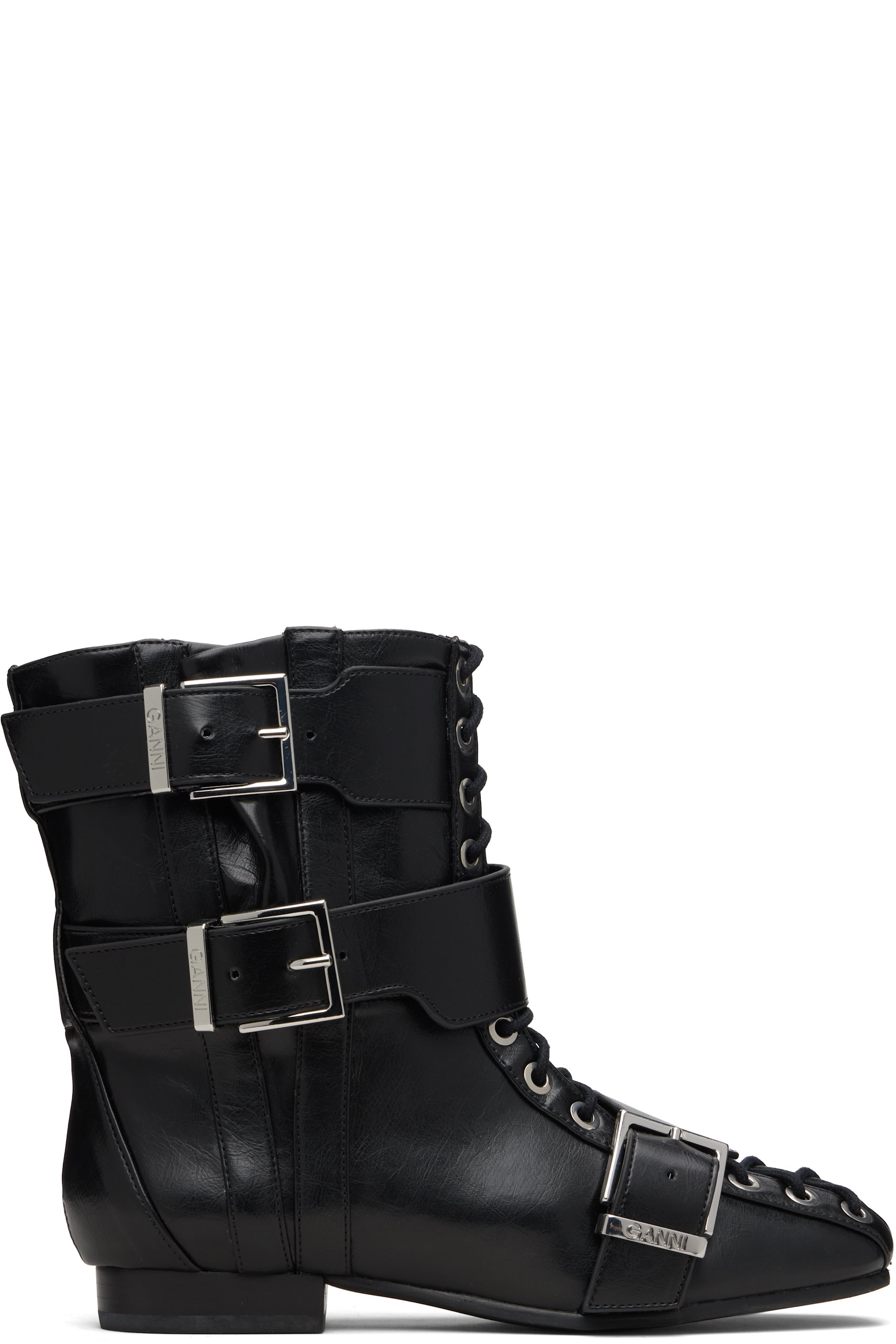 GANNI - Bottes noires à laçage et à œillets