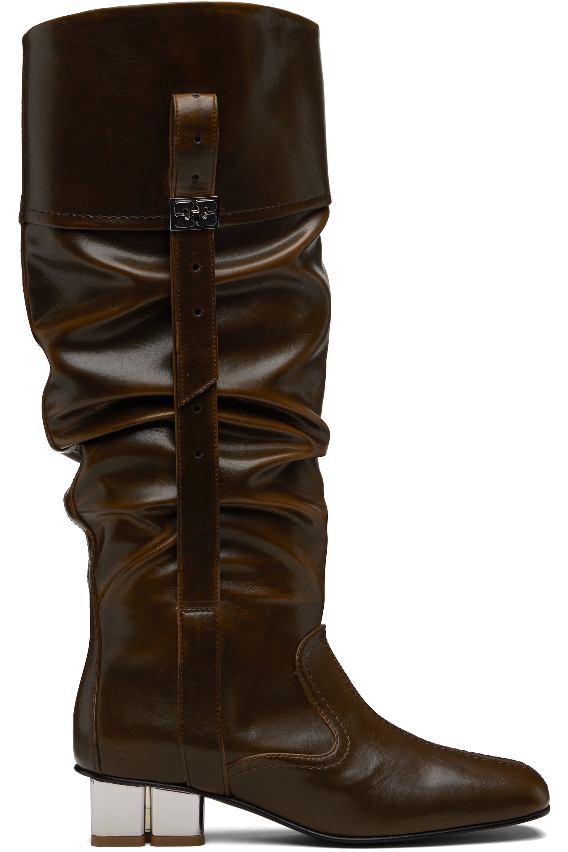 GANNI - Khaki Slouchy Knee Tall Boots