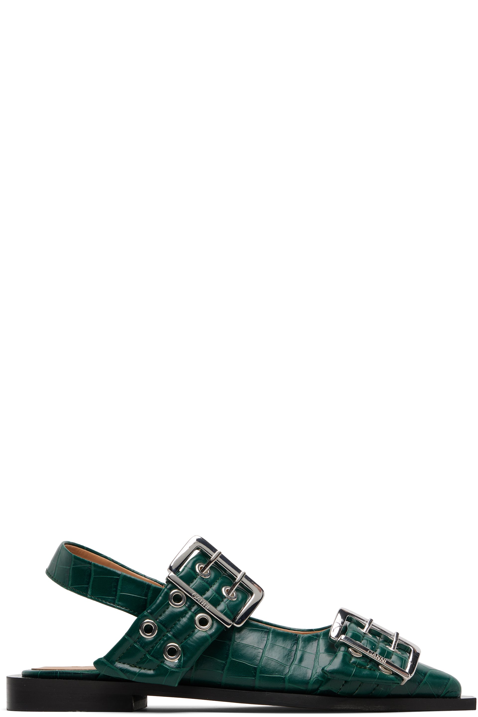 GANNI - Green Feminine Buckle Ballerina Flats