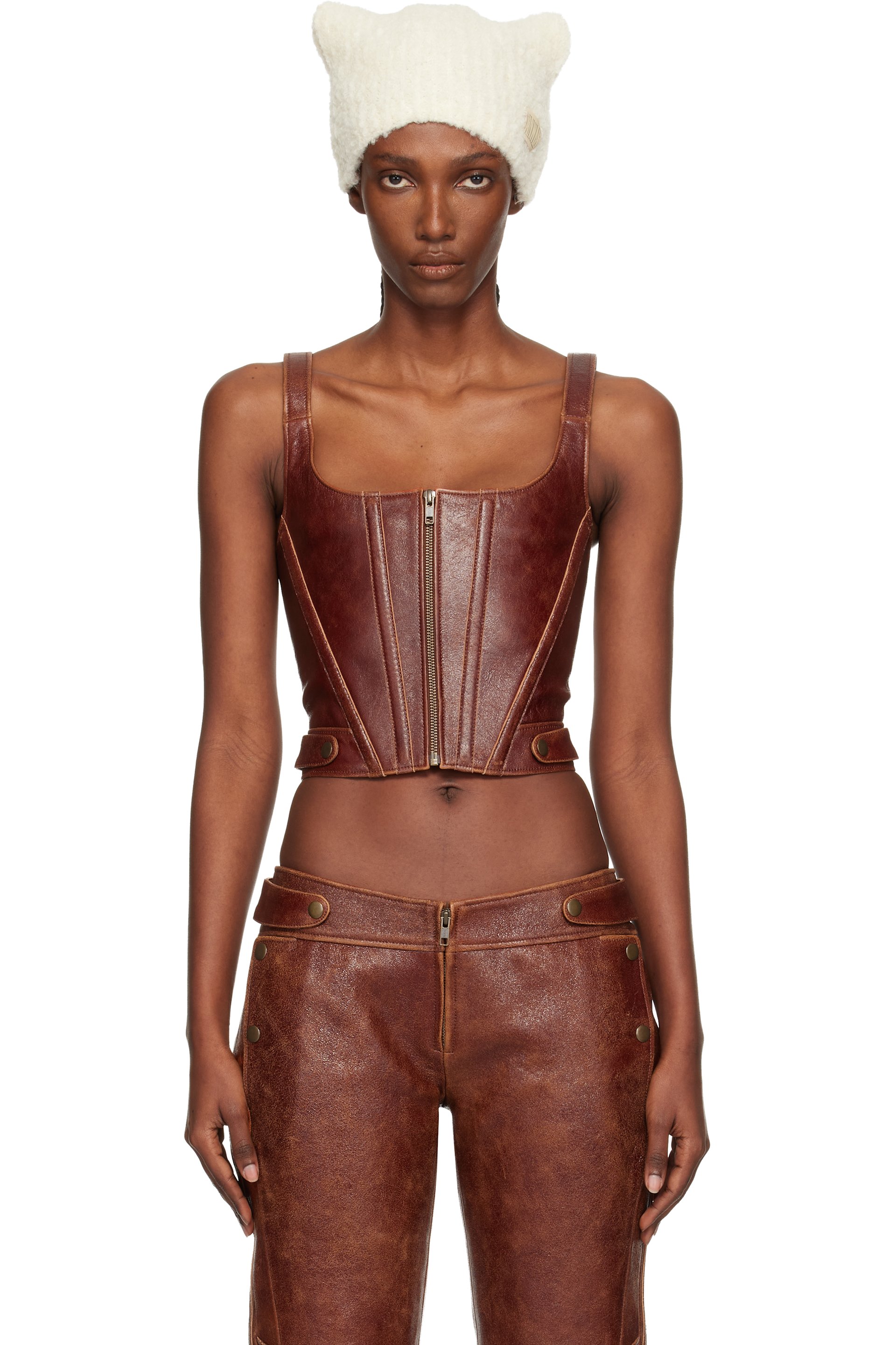 KNWLS - Corset Claw brun en cuir