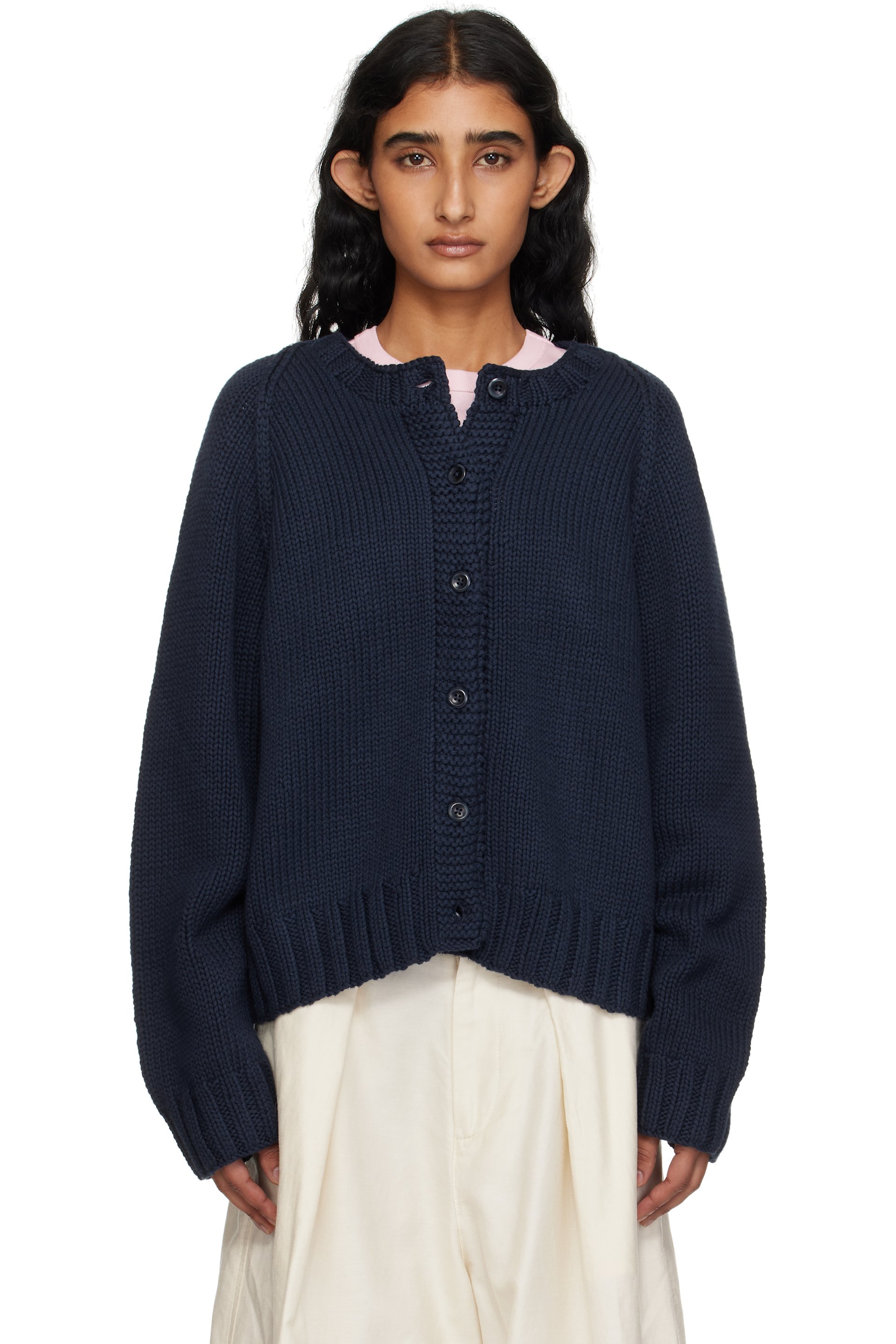 YMC - Cardigan Atomic bleu marine exclusif à SSENSE