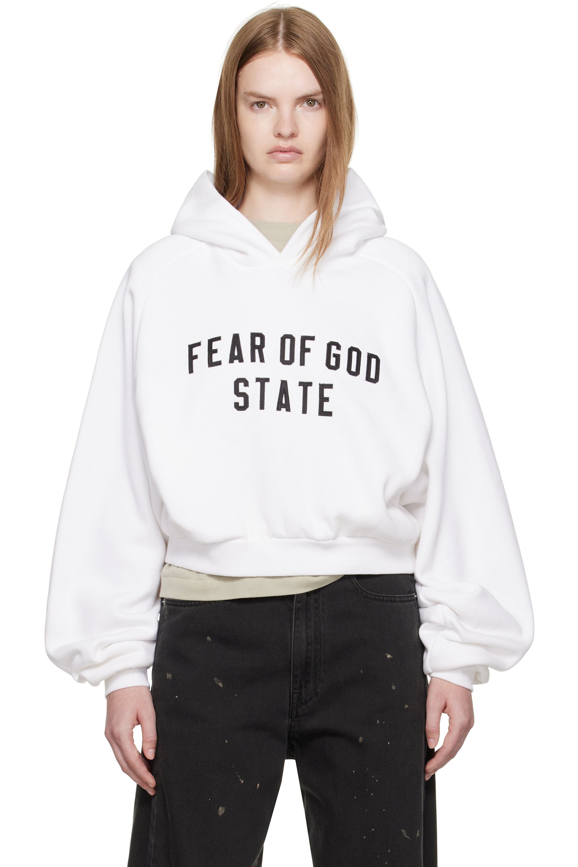 Fear of God ESSENTIALS - White Fleece Raglan Hoodie