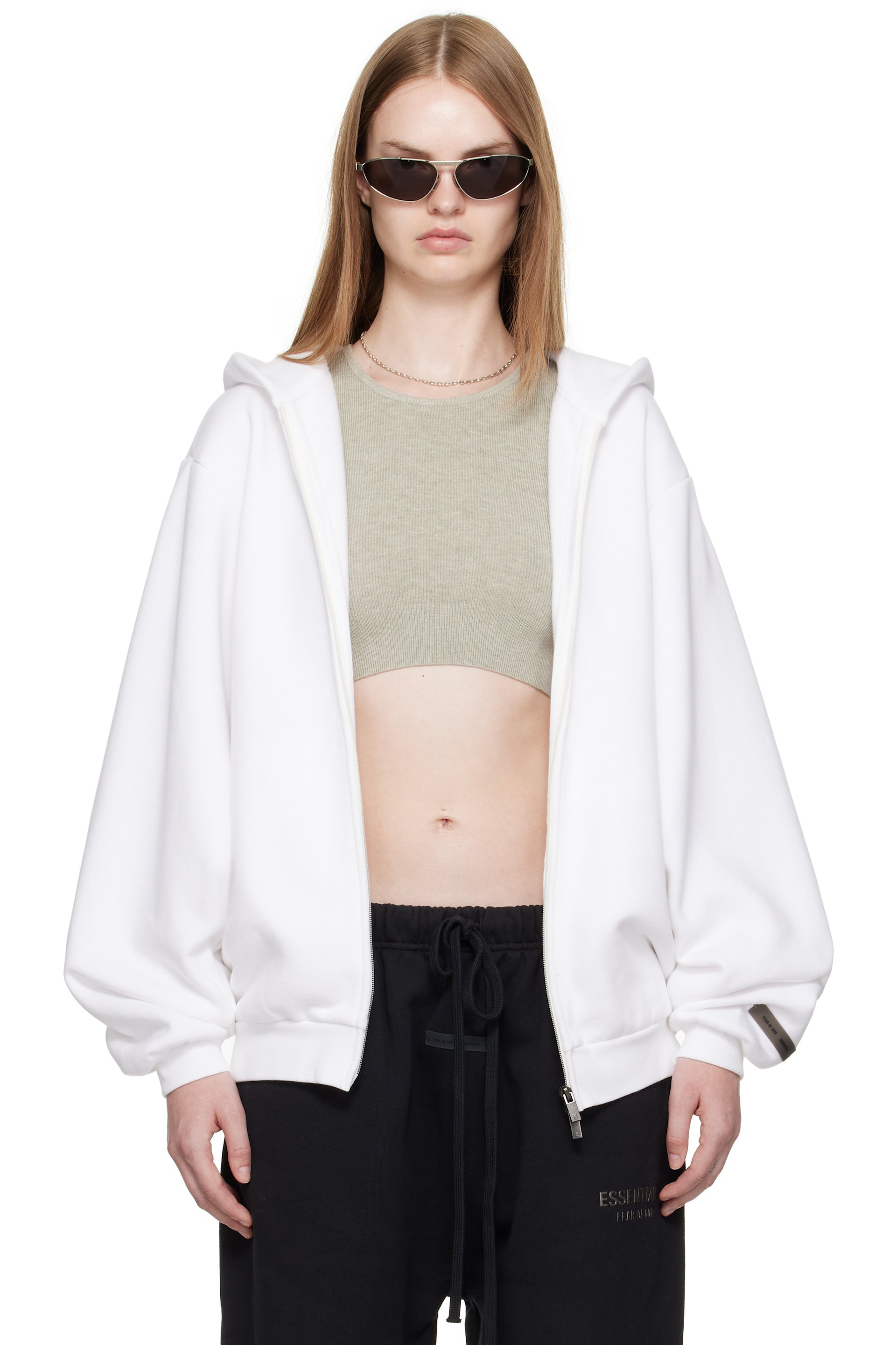 Fear of God ESSENTIALS - White 90s Fleece Zip-Up Hoodie