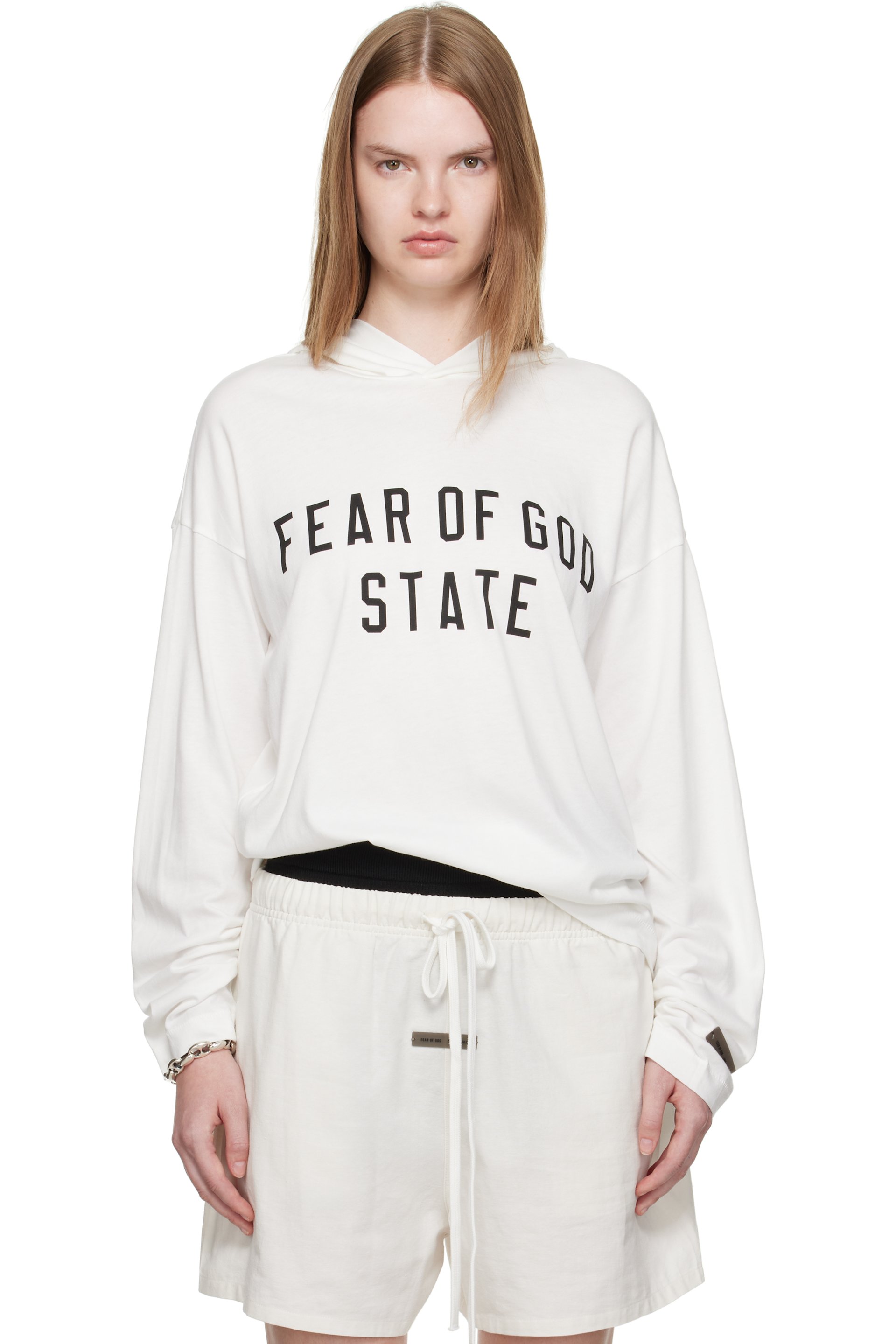 Fear of God ESSENTIALS - White Long Sleeve Hoodie