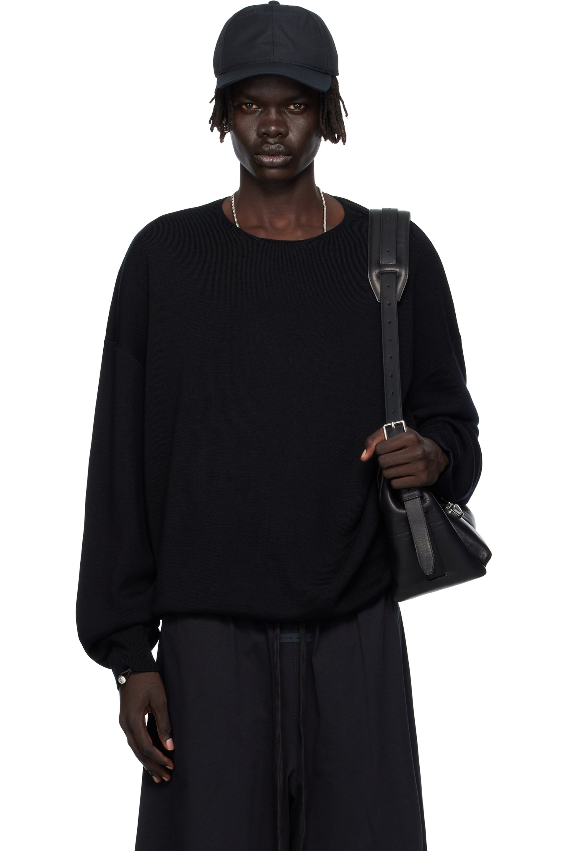 Fear of God ESSENTIALS - Black Long Sleeve Crewneck Sweater