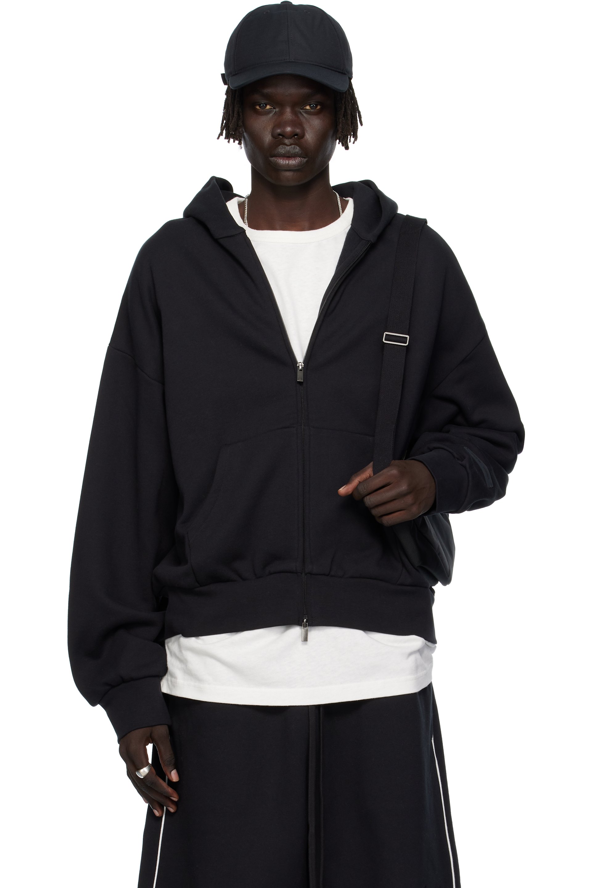 Fear of God ESSENTIALS - Black Classic Fit Fleece Zip-Up Hoodie