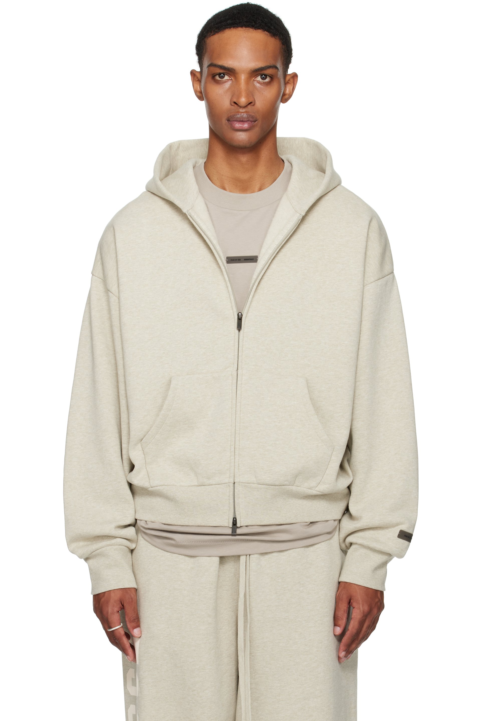 Fear of God ESSENTIALS - Beige Classic Fit Fleece Zip-Up Hoodie