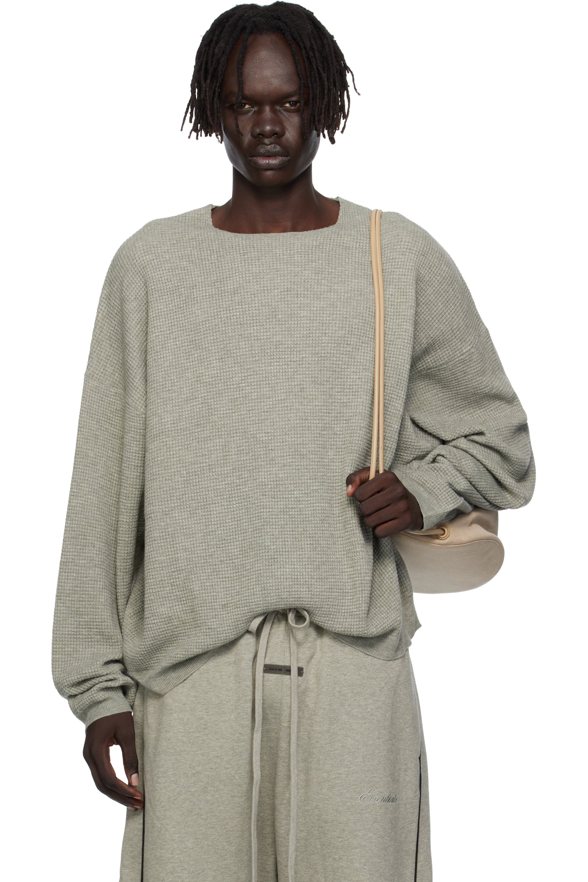 Fear of God ESSENTIALS - Gray Waffle Long Sleeve Crewneck Sweatshirt