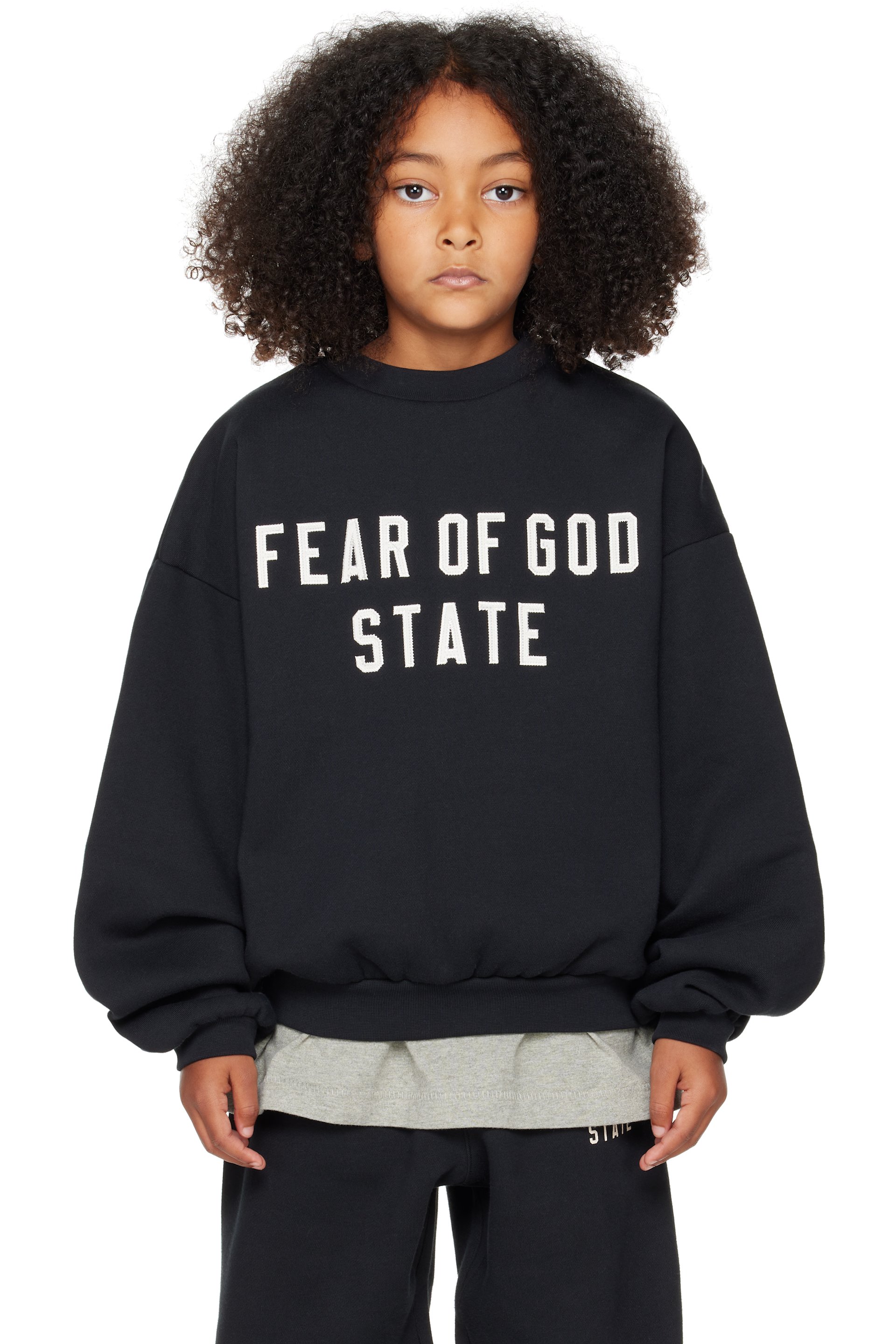 Fear of God ESSENTIALS - Enfant | Pull molletonné 90s noir à col ras du cou
