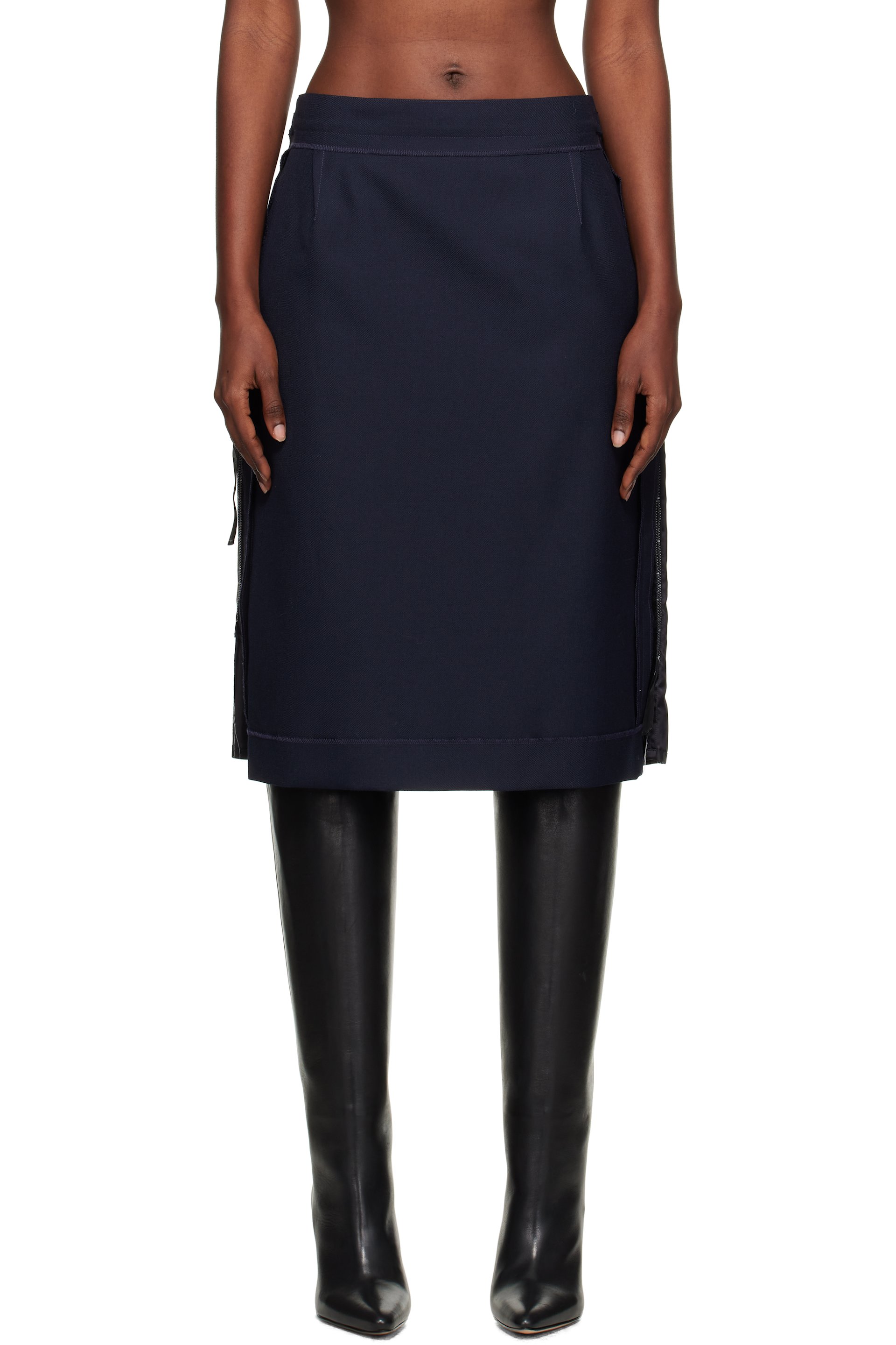 Maison Margiela - Jupe midi bleu marine à assemblage inversé