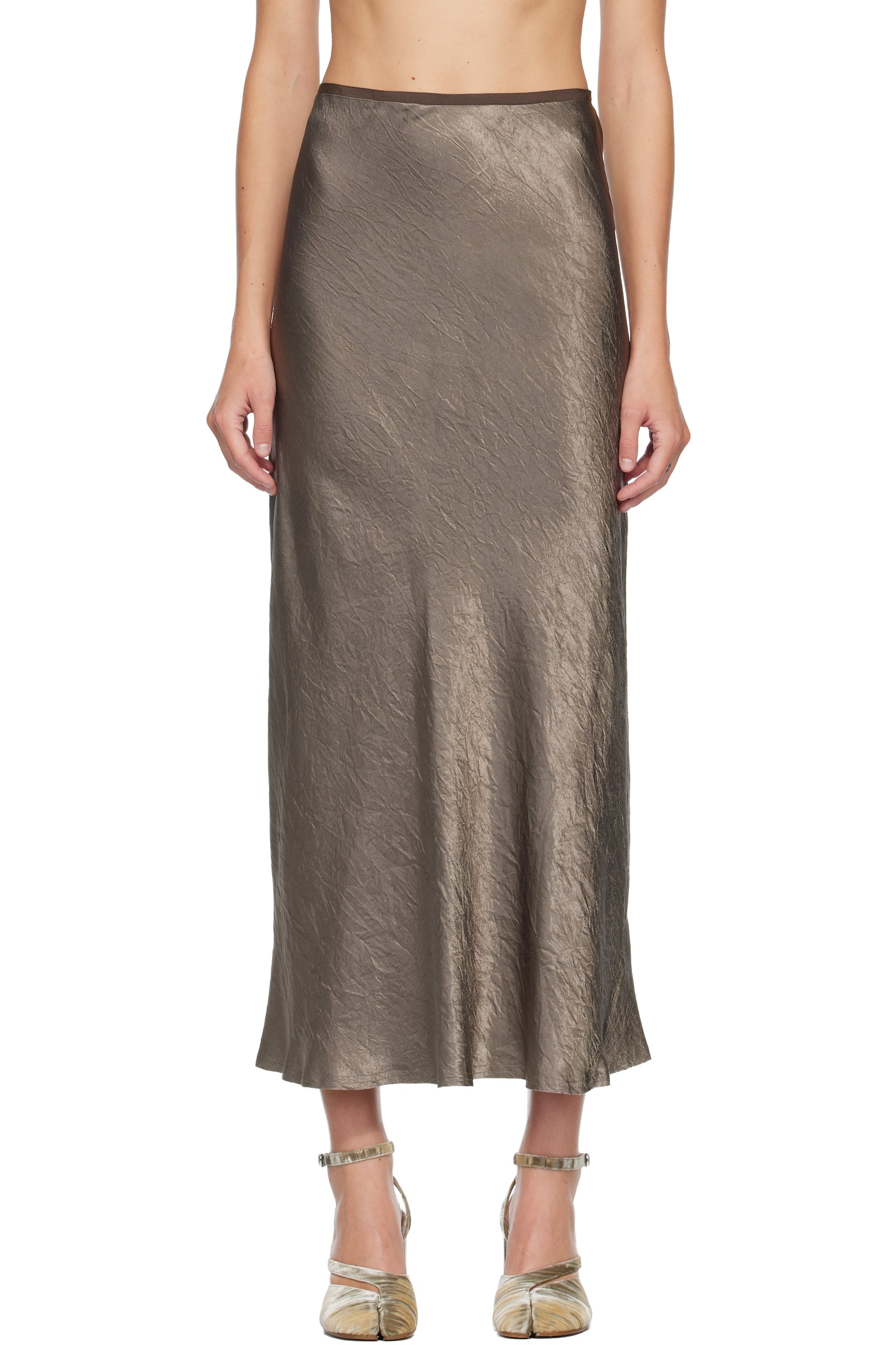 Maison Margiela - Jupe midi taupe en satin