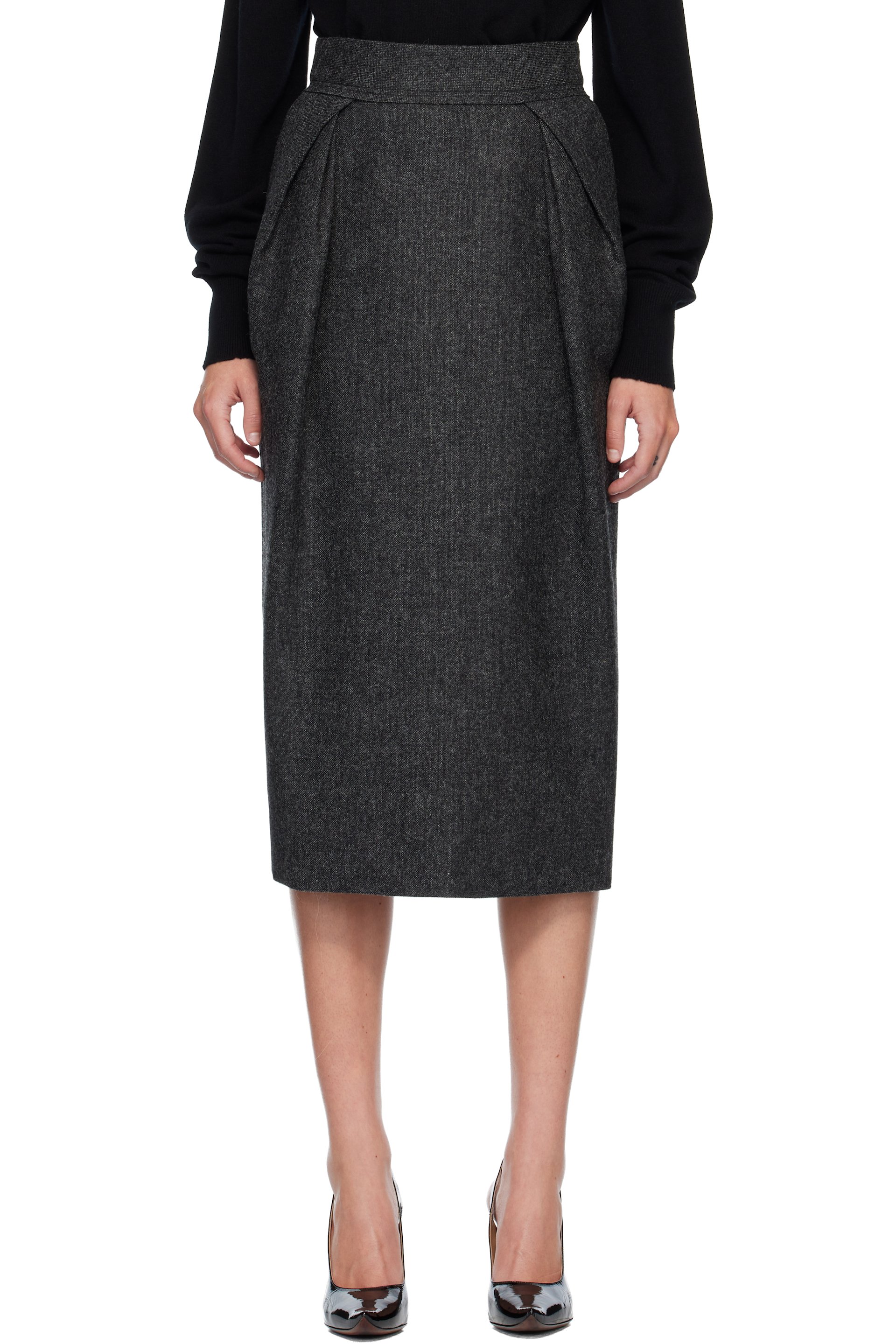Maison Margiela - Jupe midi grise en laine