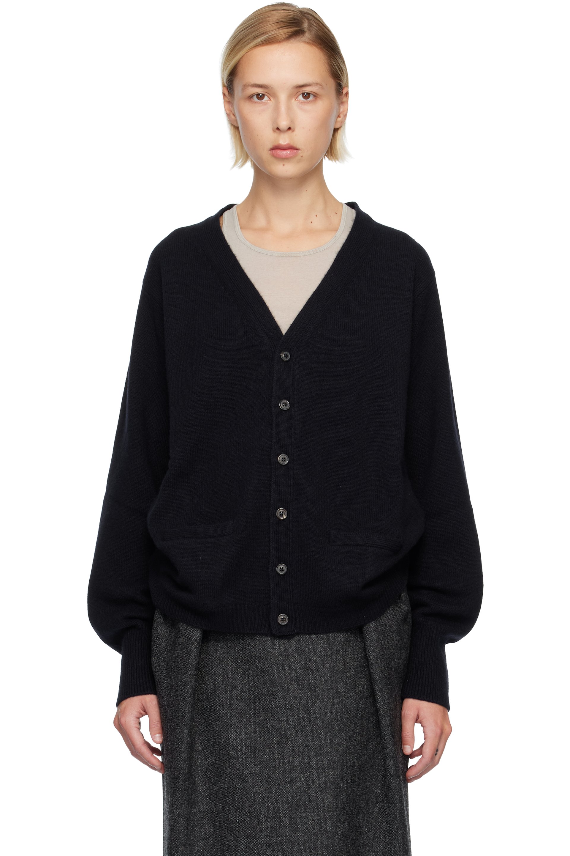 Maison Margiela - Cardigan bleu marine en cachemire