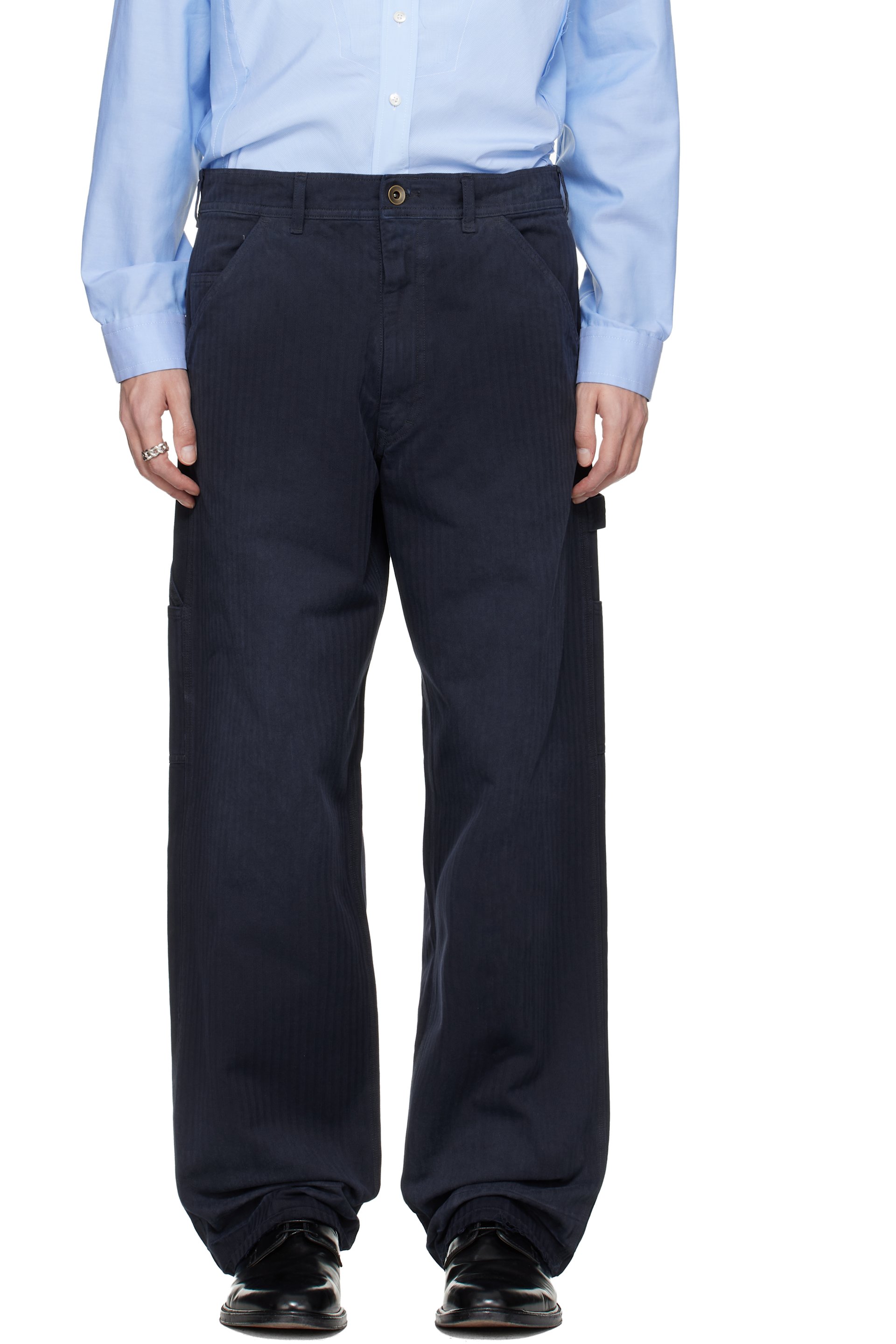 Maison Margiela - Navy Herringbone Trousers