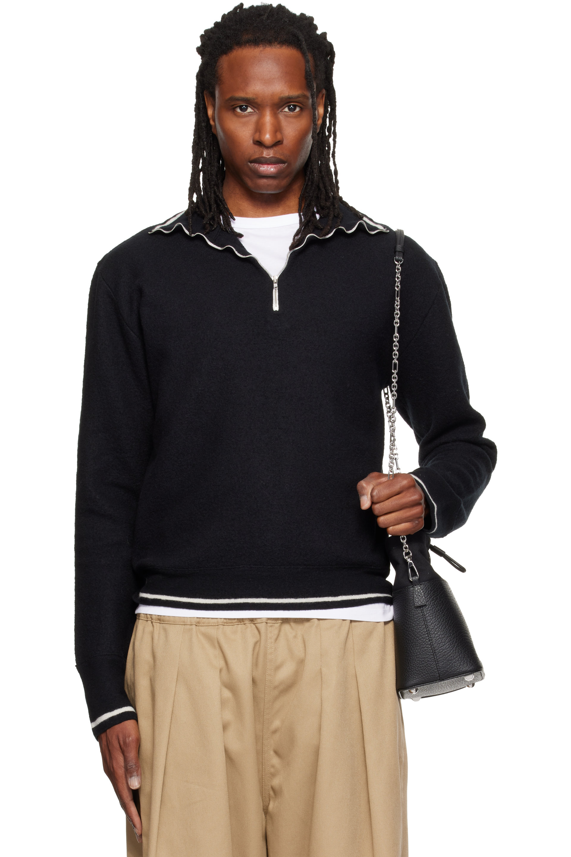 Maison Margiela - Pull noir à rayures contrastantes