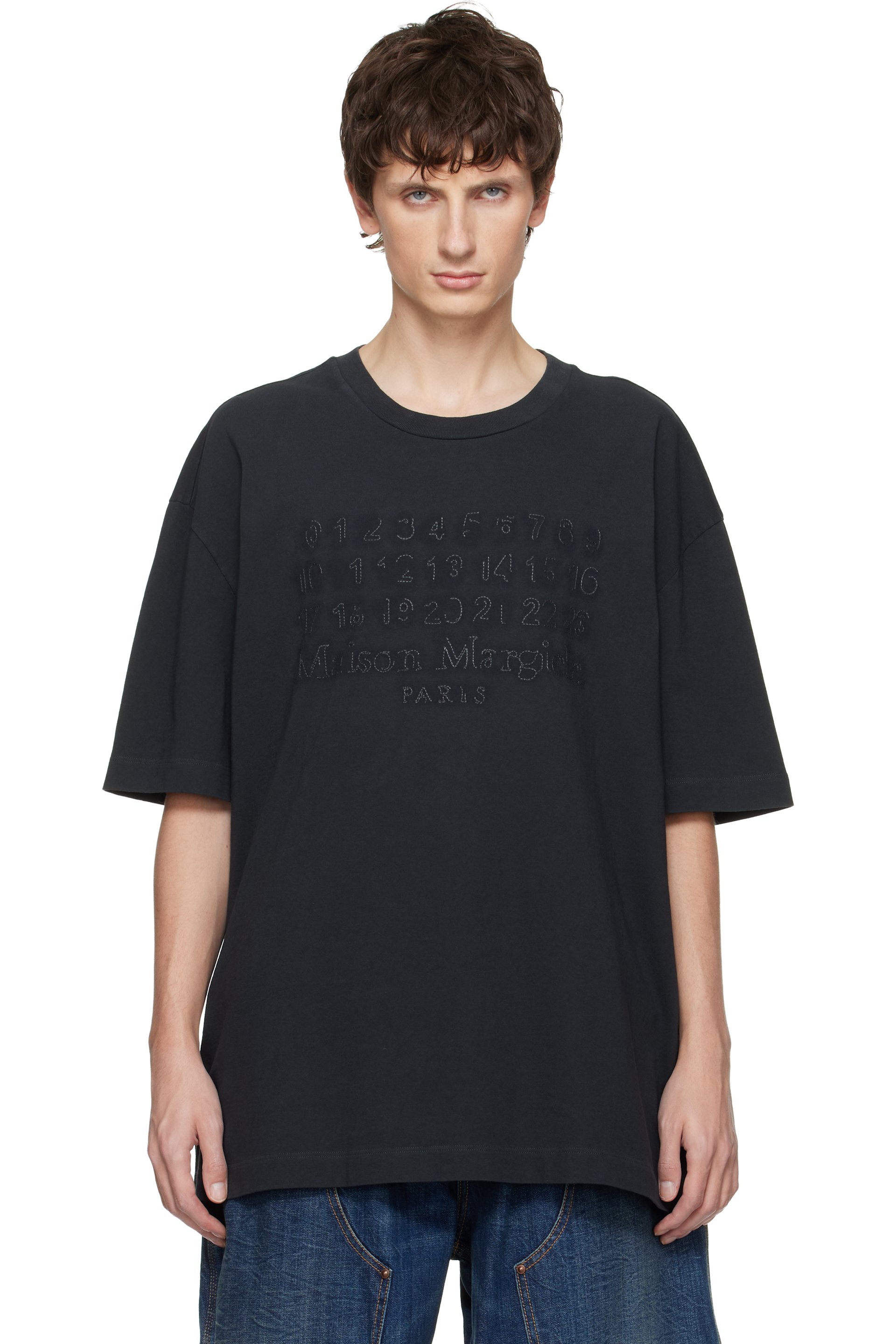 Maison Margiela - T-shirt gris à logo brodé