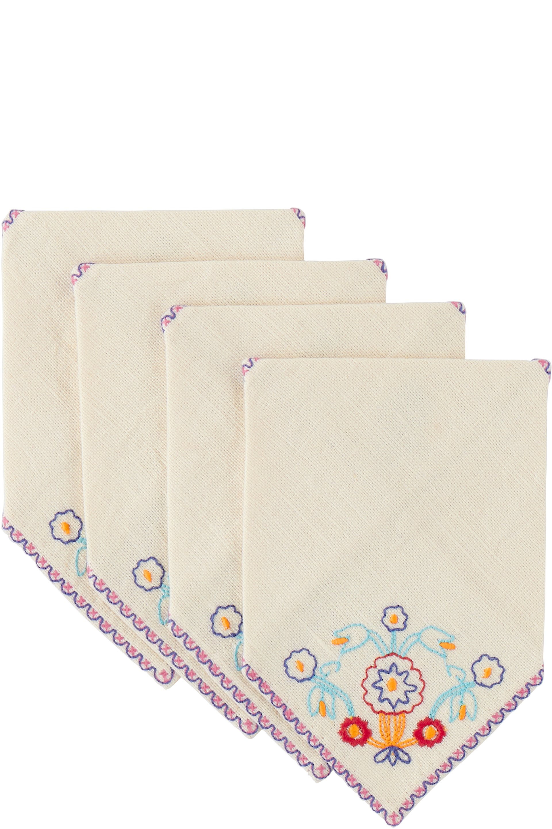 Bode - Four-Pack Off-White Garden Party Cocktail Napkins