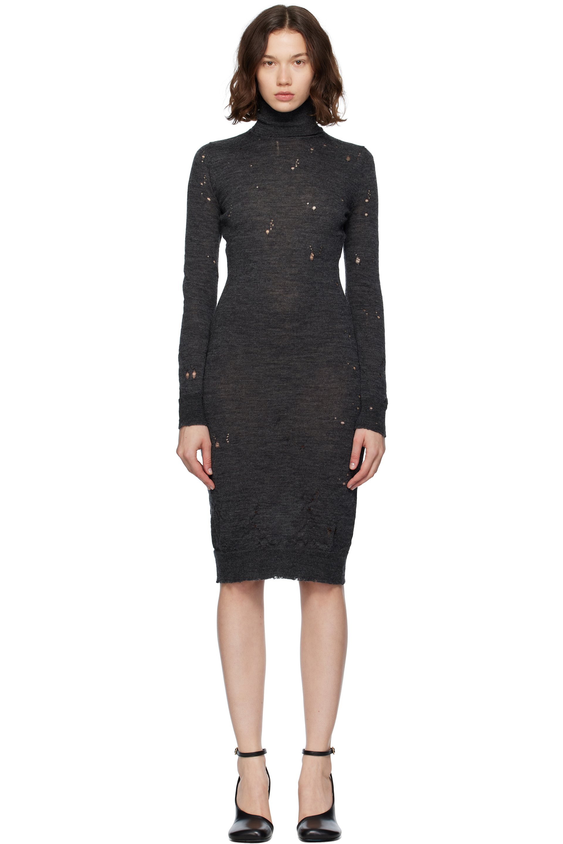 MM6 Maison Margiela - Robe midi grise à col roulé