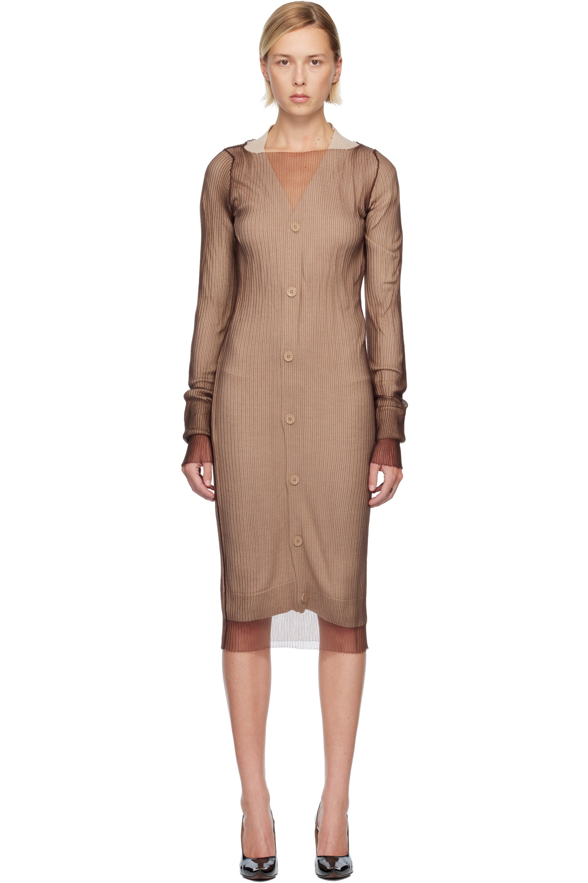 MM6 Maison Margiela - Robe midi étagée brune