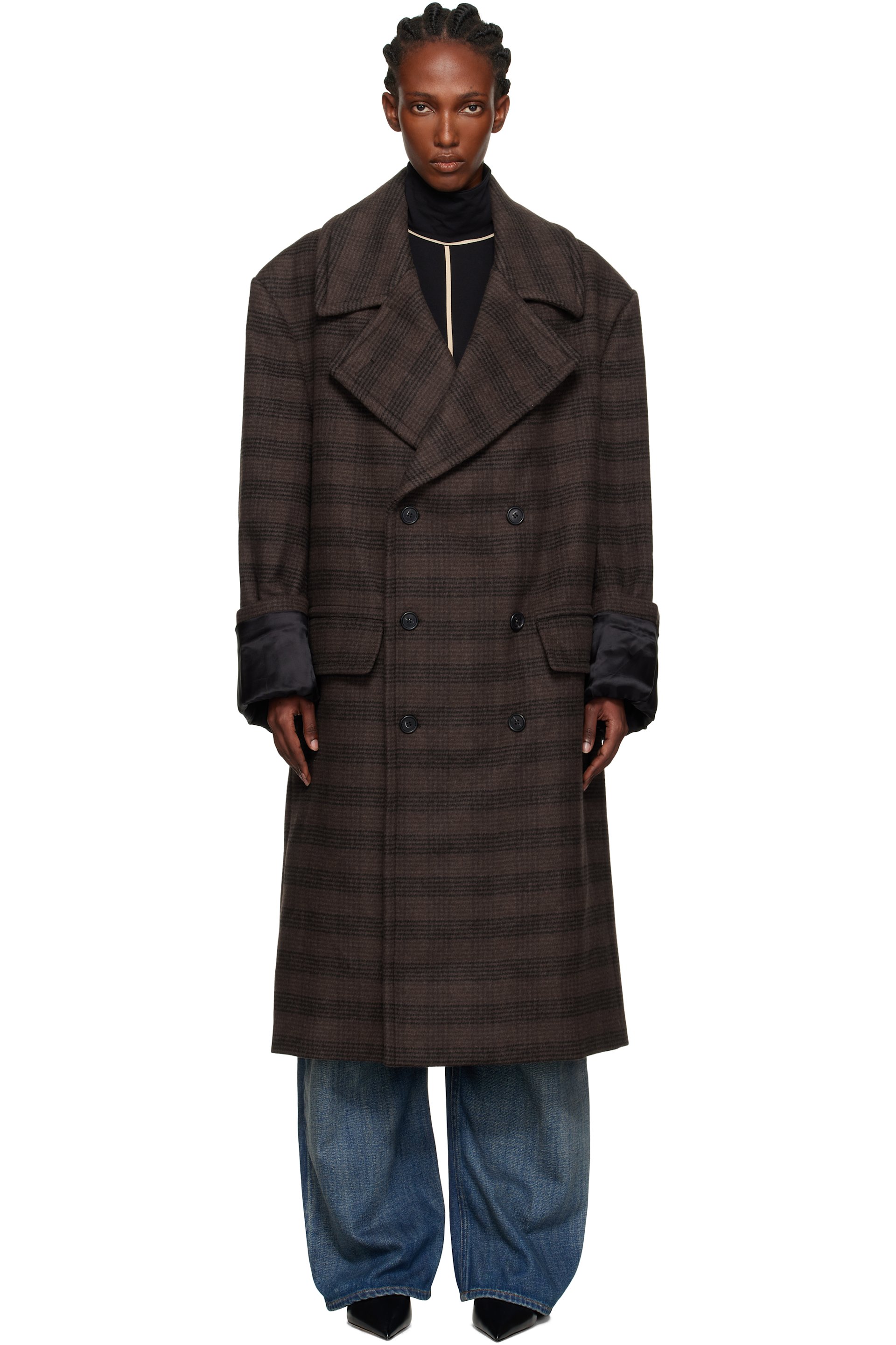 MM6 Maison Margiela - Manteau brun et noir à carreaux