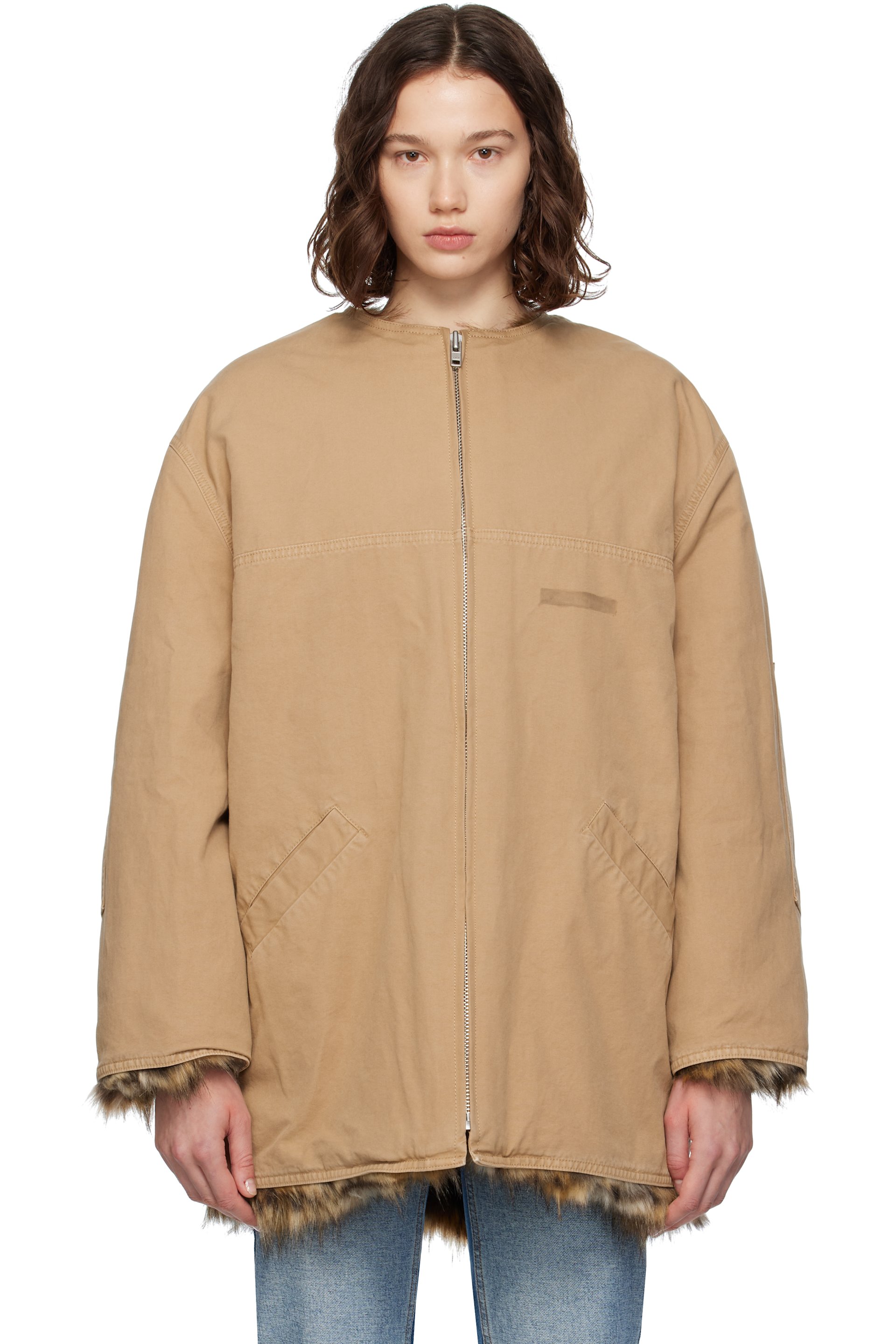 MM6 Maison Margiela - Blouson de sport brun clair en canevas de coton