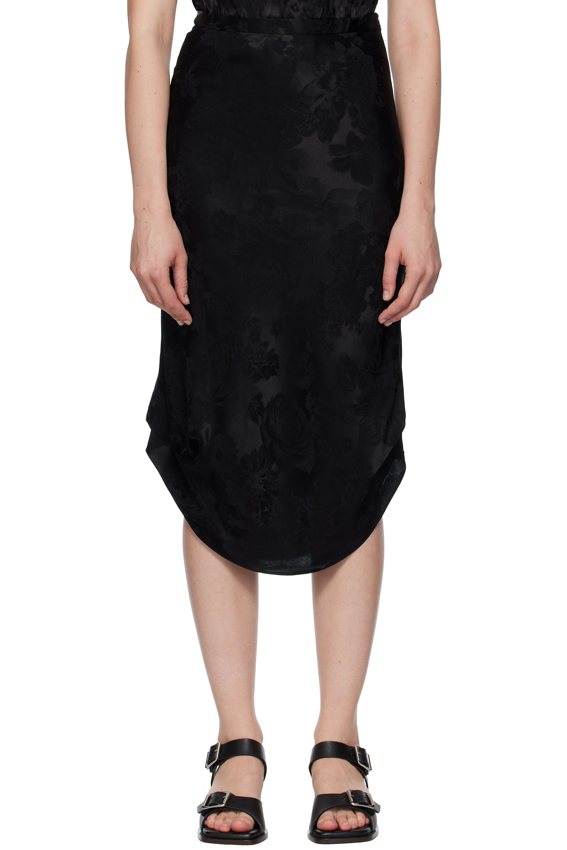 MM6 Maison Margiela - Jupe midi noire à motif fleuri